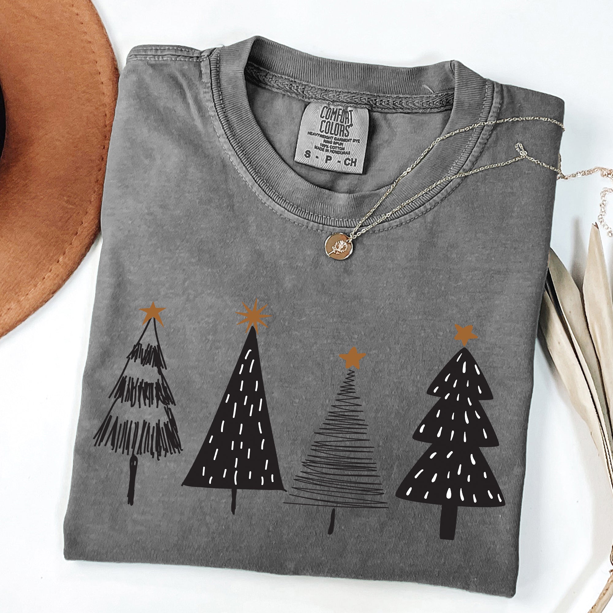 Minimalist Christmas Trees Winter Snow Santa Holiday Scene Nordic Winter Nights Cozy Atmosphere Comfort Colors Tee
