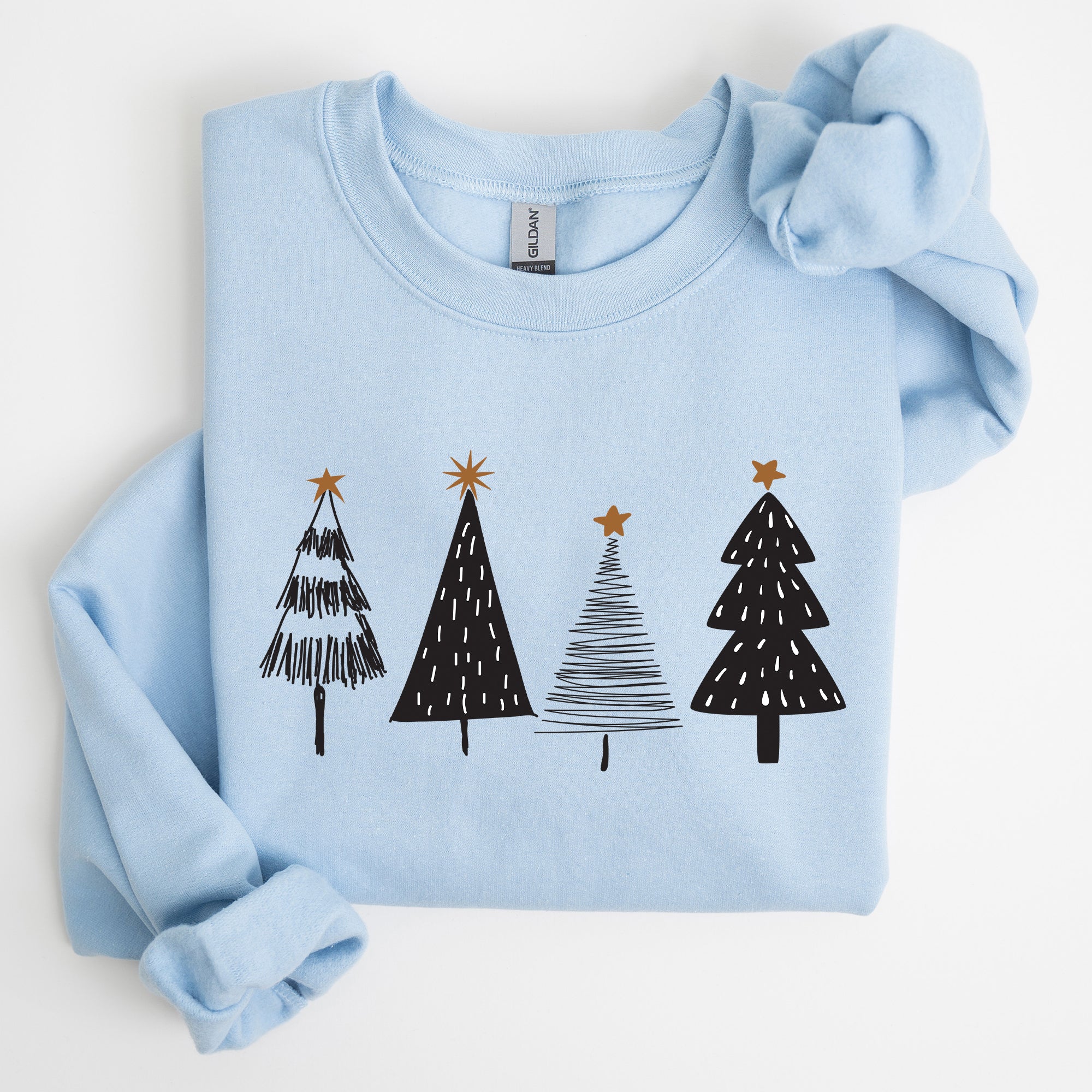 Minimalist Christmas Trees, Winter, Snow, Santa Scene Illustration For The Holidays Sweatshirt