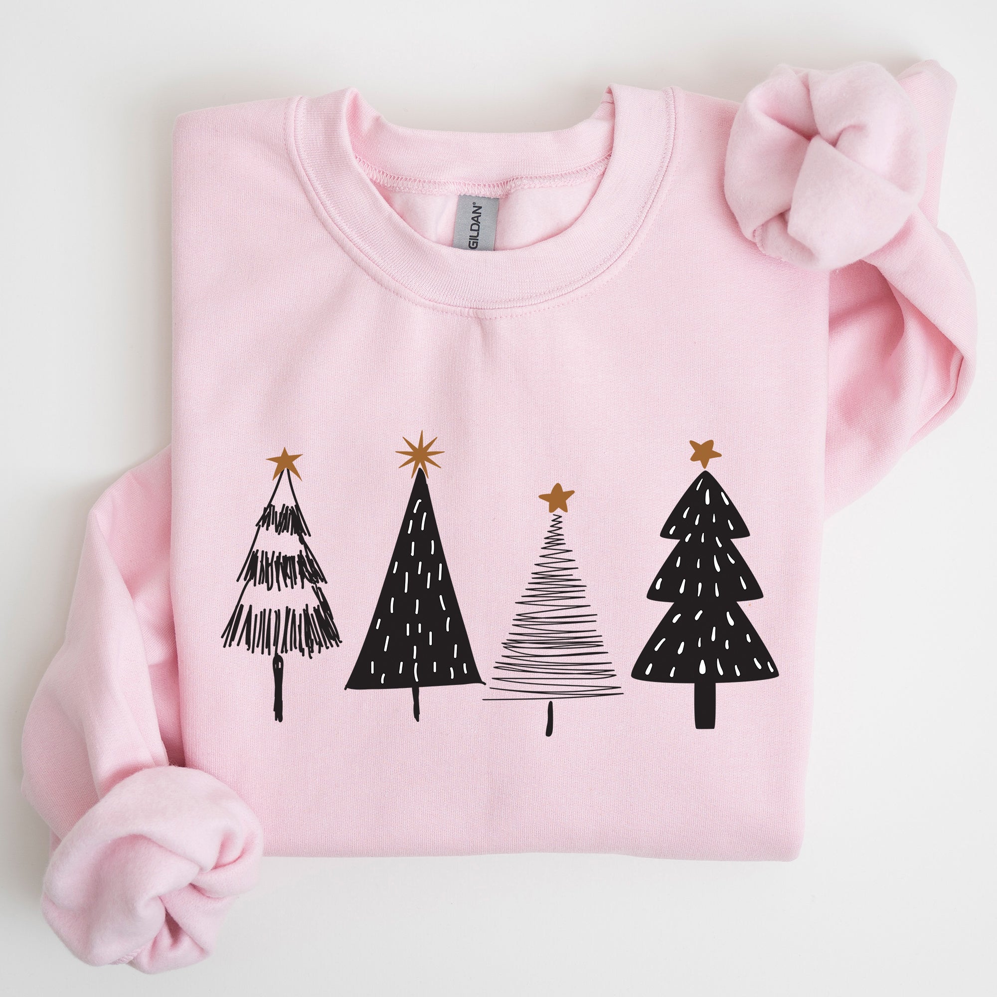 Minimalist Christmas Trees, Winter, Snow, Santa Scene Illustration For The Holidays Sweatshirt