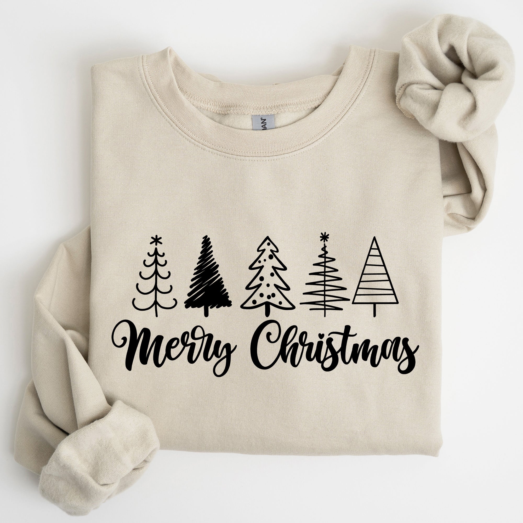 Minimalist Merry Christmas Trees Classic Retro Winter Santa Xmas Cozy Holiday Sweatshirt