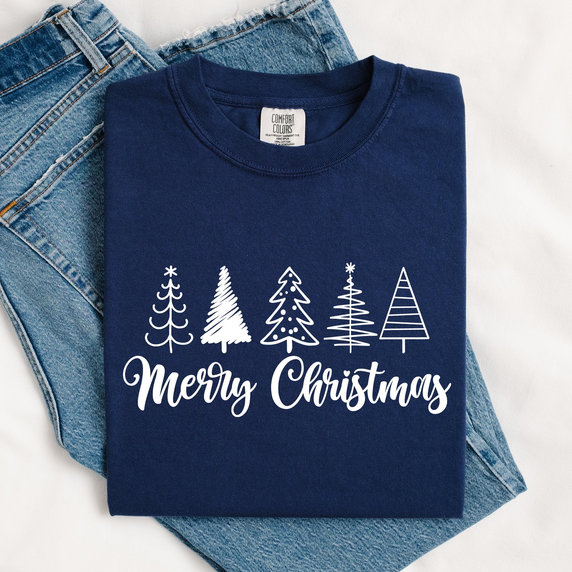 Minimalist Merry Christmas Trees Classic Retro Winter Santa Xmas Comfort Colors Tee