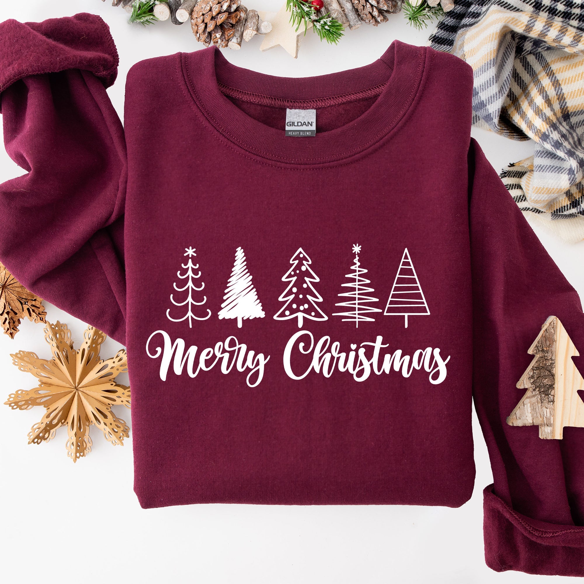 Minimalist Merry Christmas Trees Classic Retro Winter Santa Xmas Cozy Holiday Sweatshirt