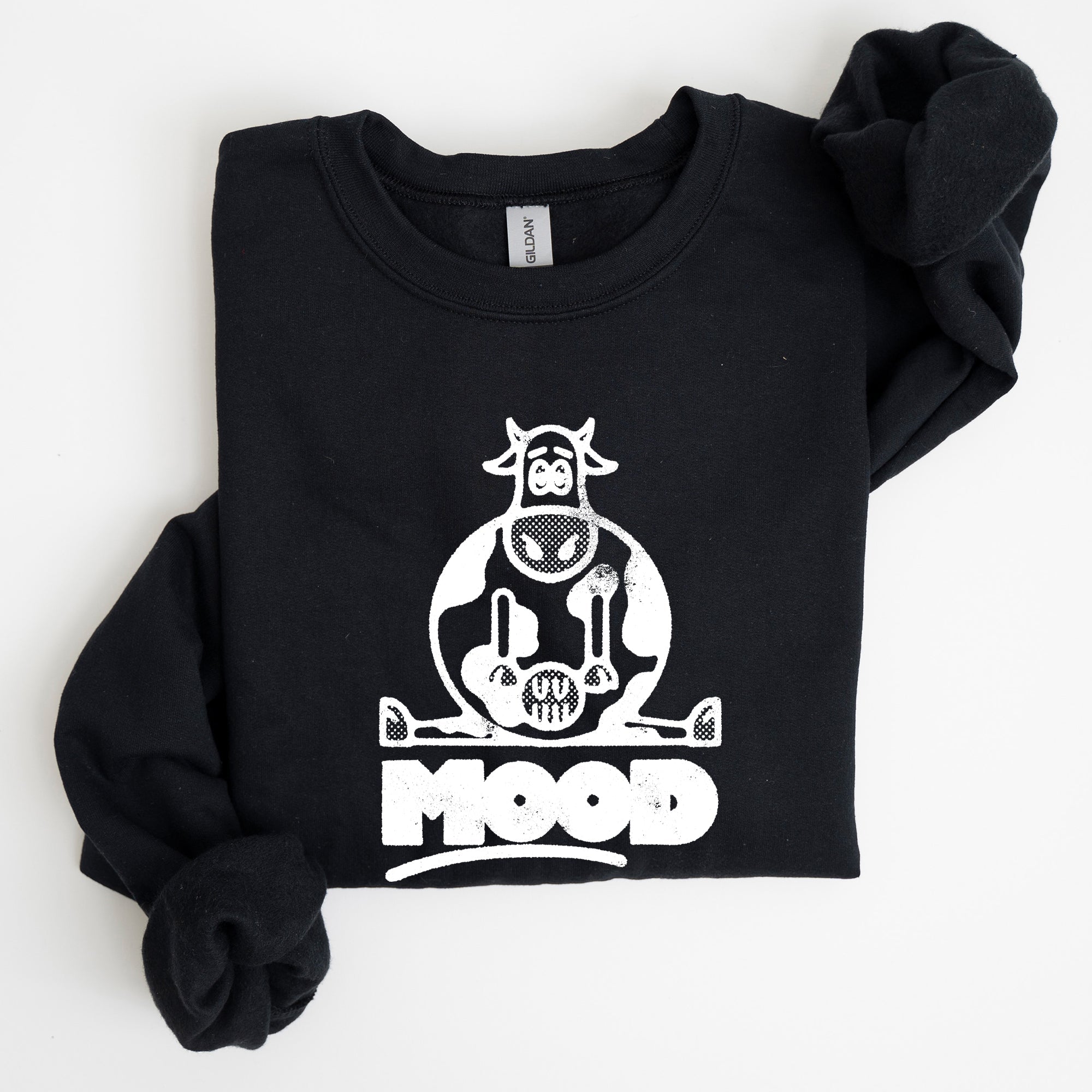 Moo'd Cow Funny Moody Mental Health Positivity Encouraging Humor Wellness Vibes For Positivity Seekers Sweatshirt