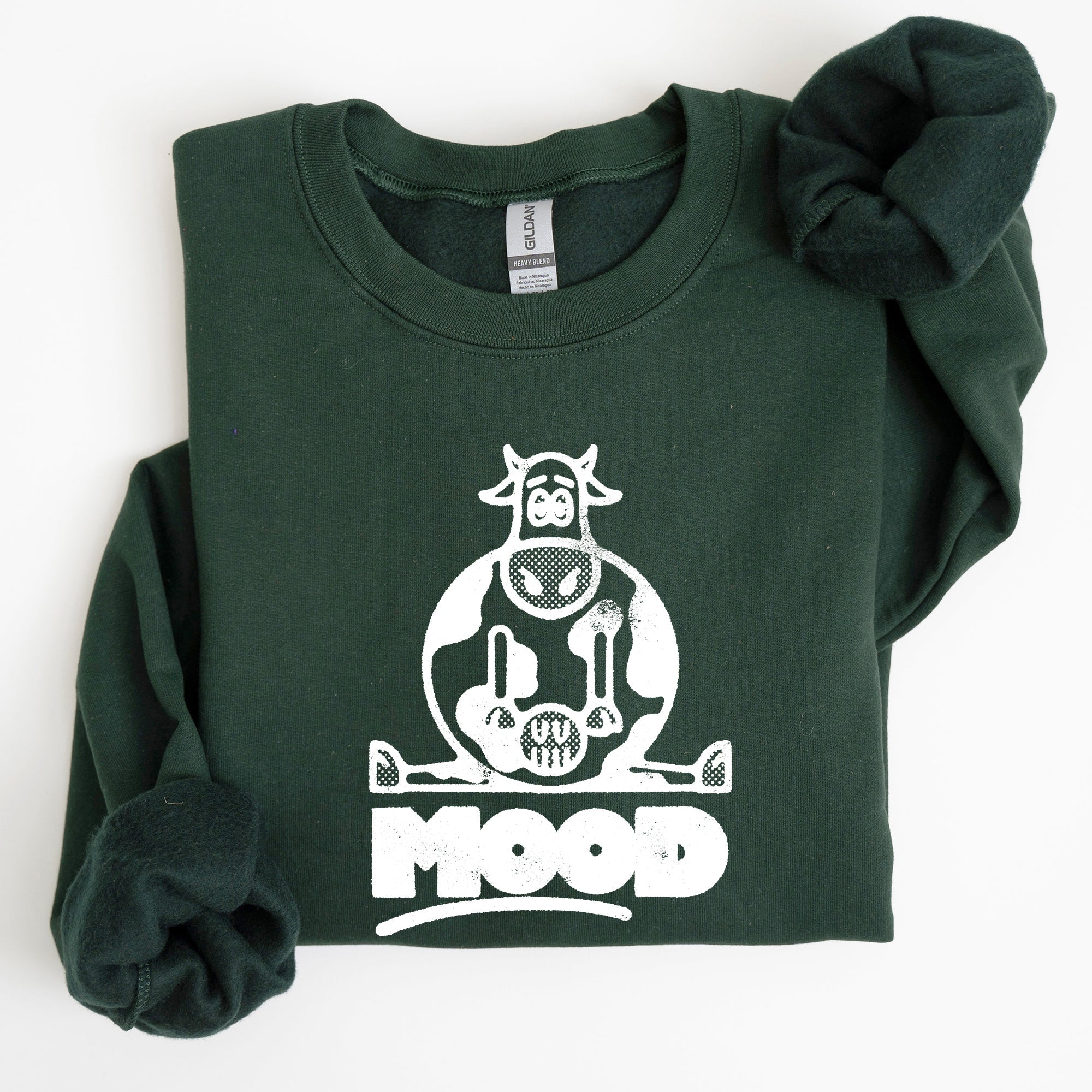 Moo'd Cow Funny Moody Mental Health Positivity Encouraging Humor Wellness Vibes For Positivity Seekers Sweatshirt