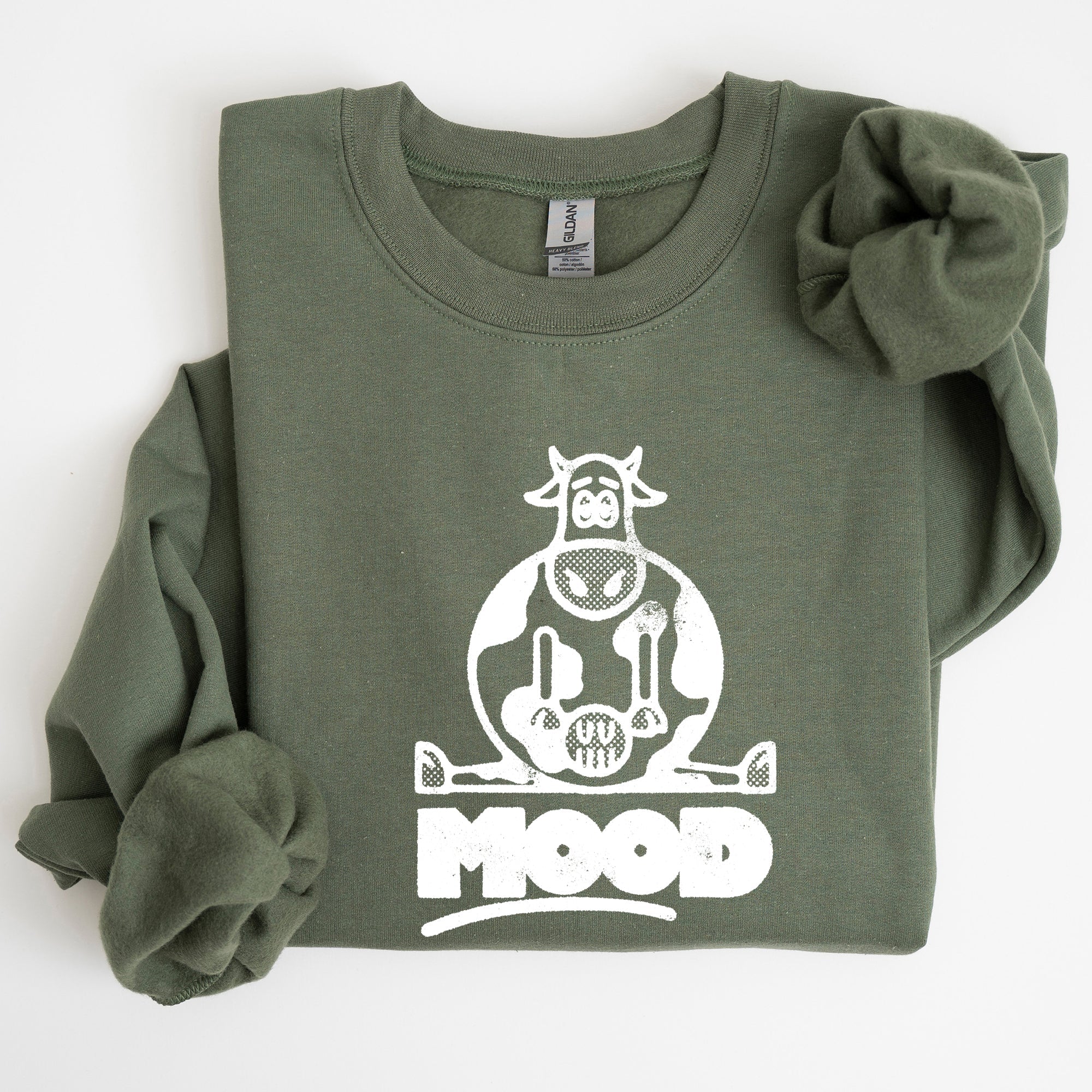 Moo'd Cow Funny Moody Mental Health Positivity Encouraging Humor Wellness Vibes For Positivity Seekers Sweatshirt