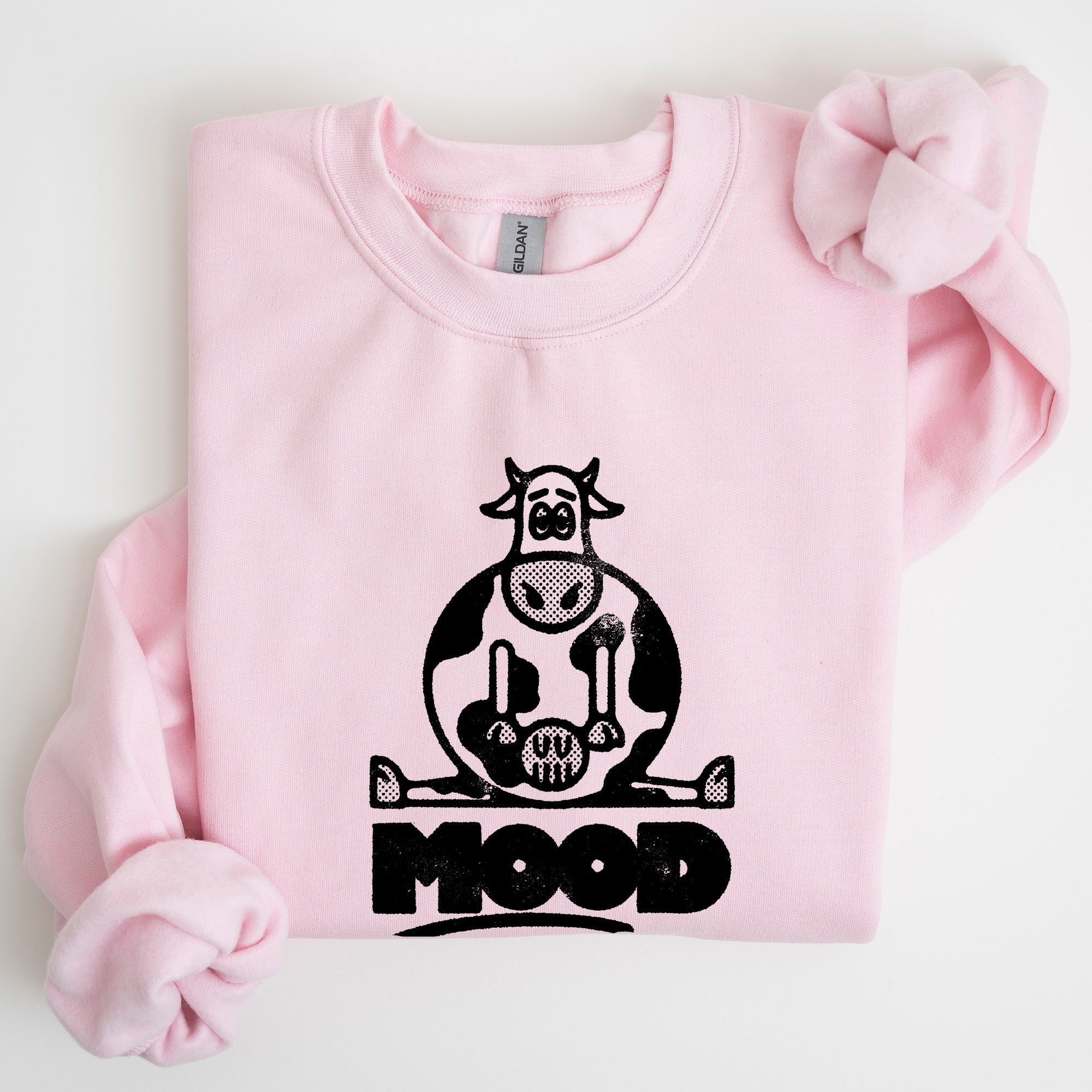Moo'd Cow Funny Moody Mental Health Positivity Encouraging Humor Wellness Vibes For Positivity Seekers Sweatshirt