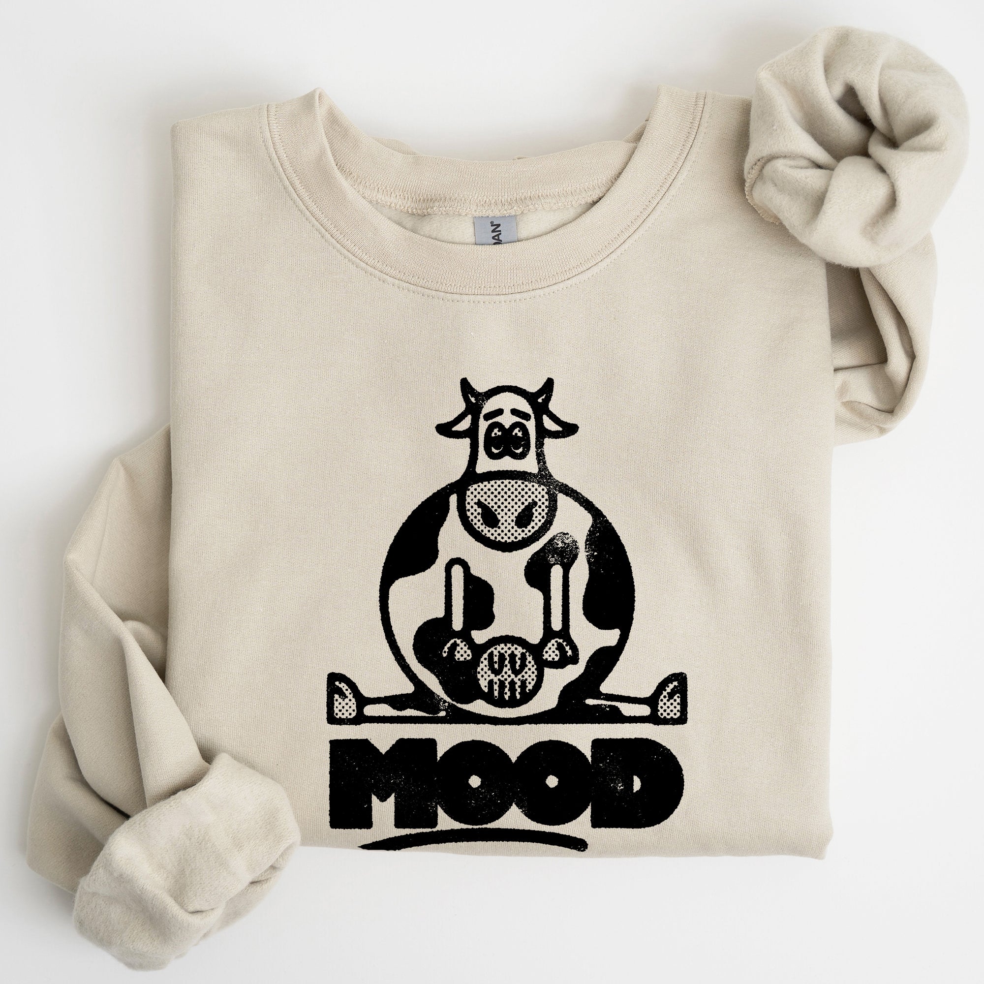 Moo'd Cow Funny Moody Mental Health Positivity Encouraging Humor Wellness Vibes For Positivity Seekers Sweatshirt