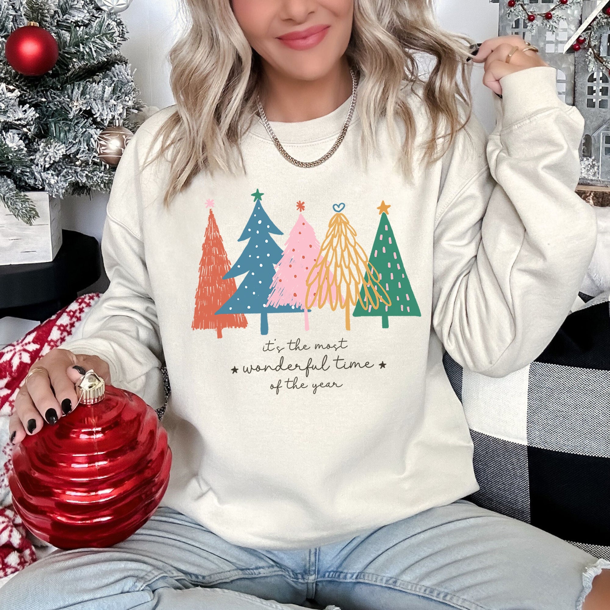 Most Wonderful Time Retro Christmas Trees Holiday Edition Vintage Graphic Sweatshirt