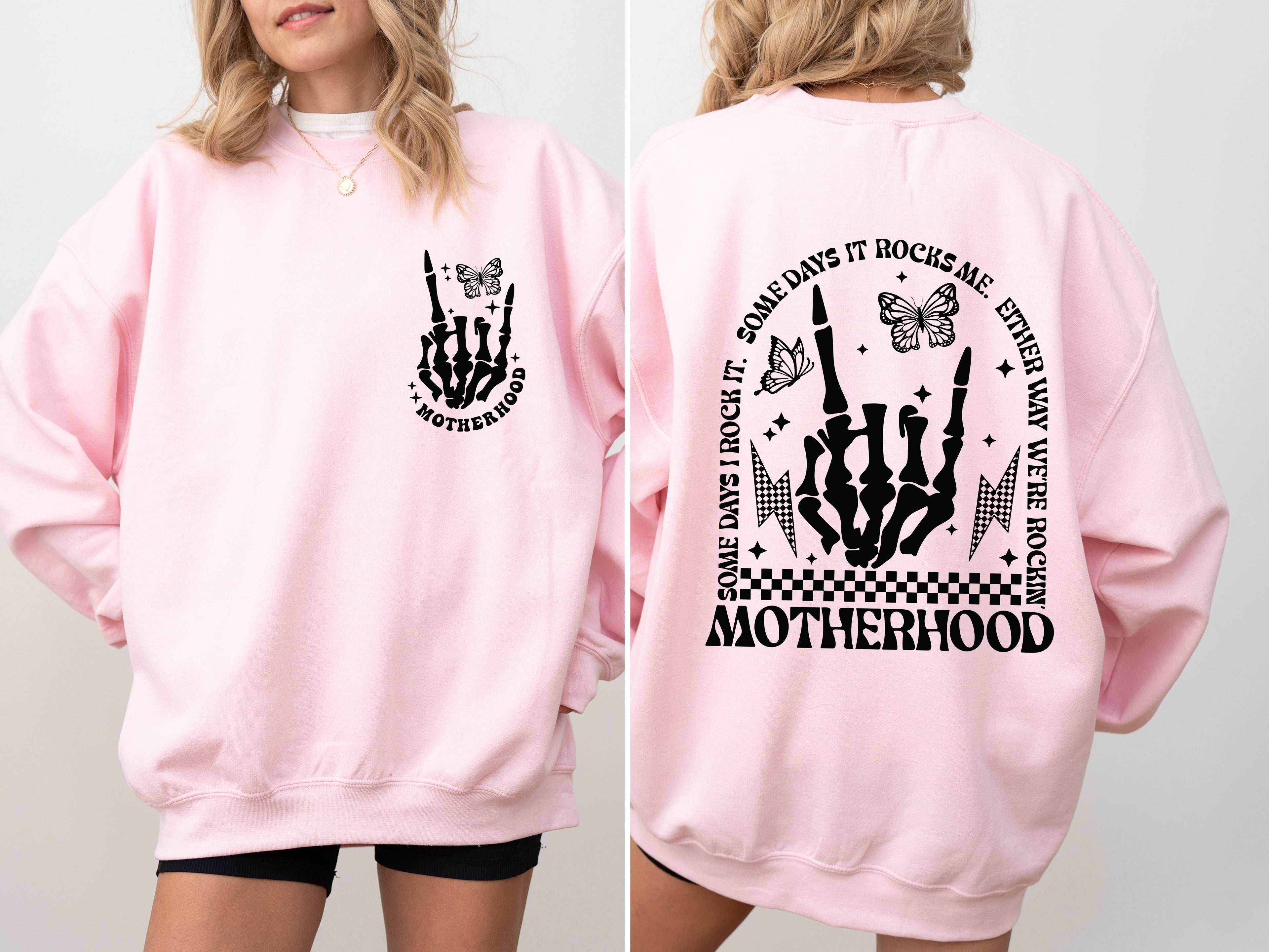 Motherhood Rocks Mother's Day Skeleton Bold Design Celebrating Moms Everywhere Graphic Sweatshirt