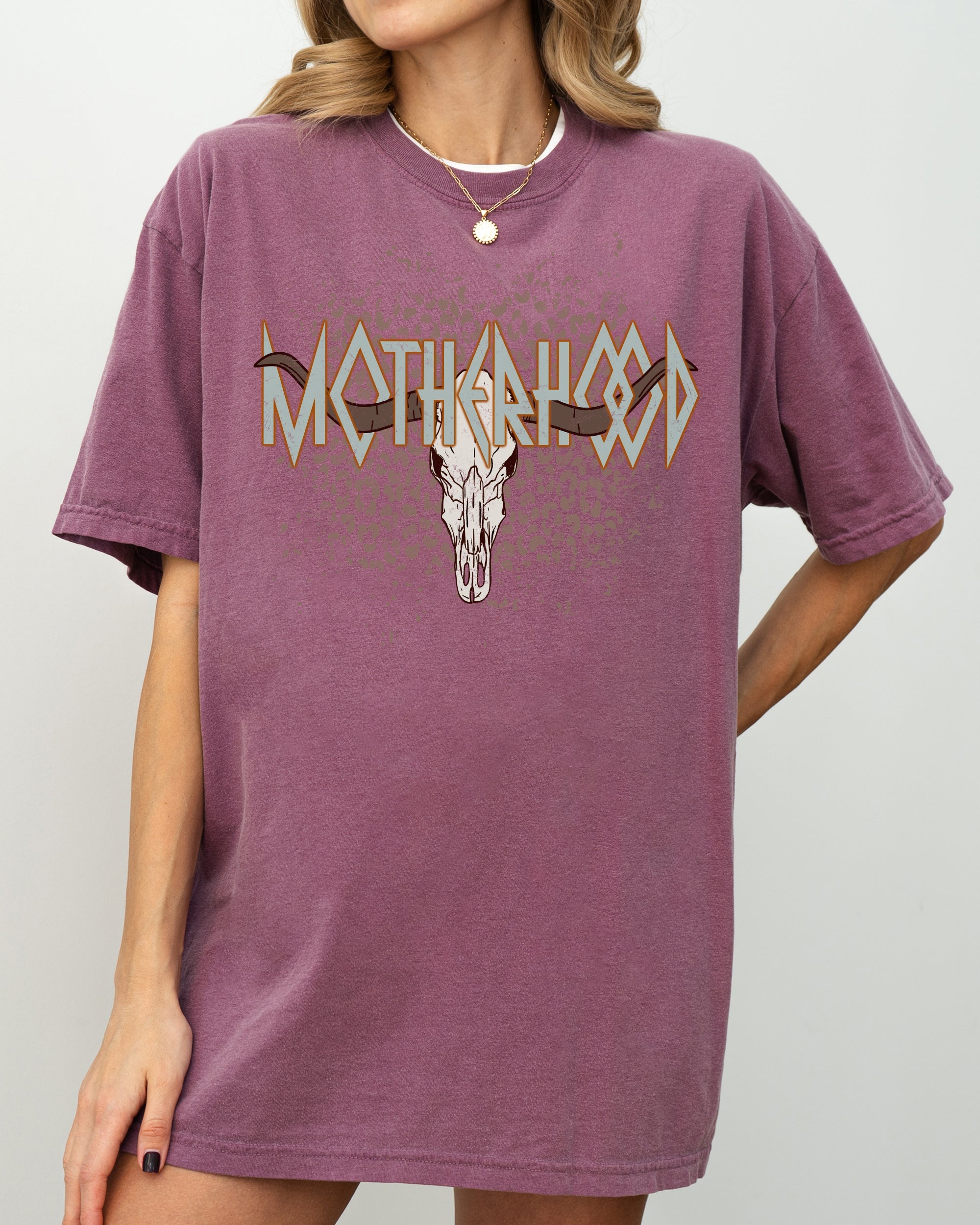 Motherhood Retro Rock Leopard Skull Western Country Bull Vintage Comfort Colors Tee