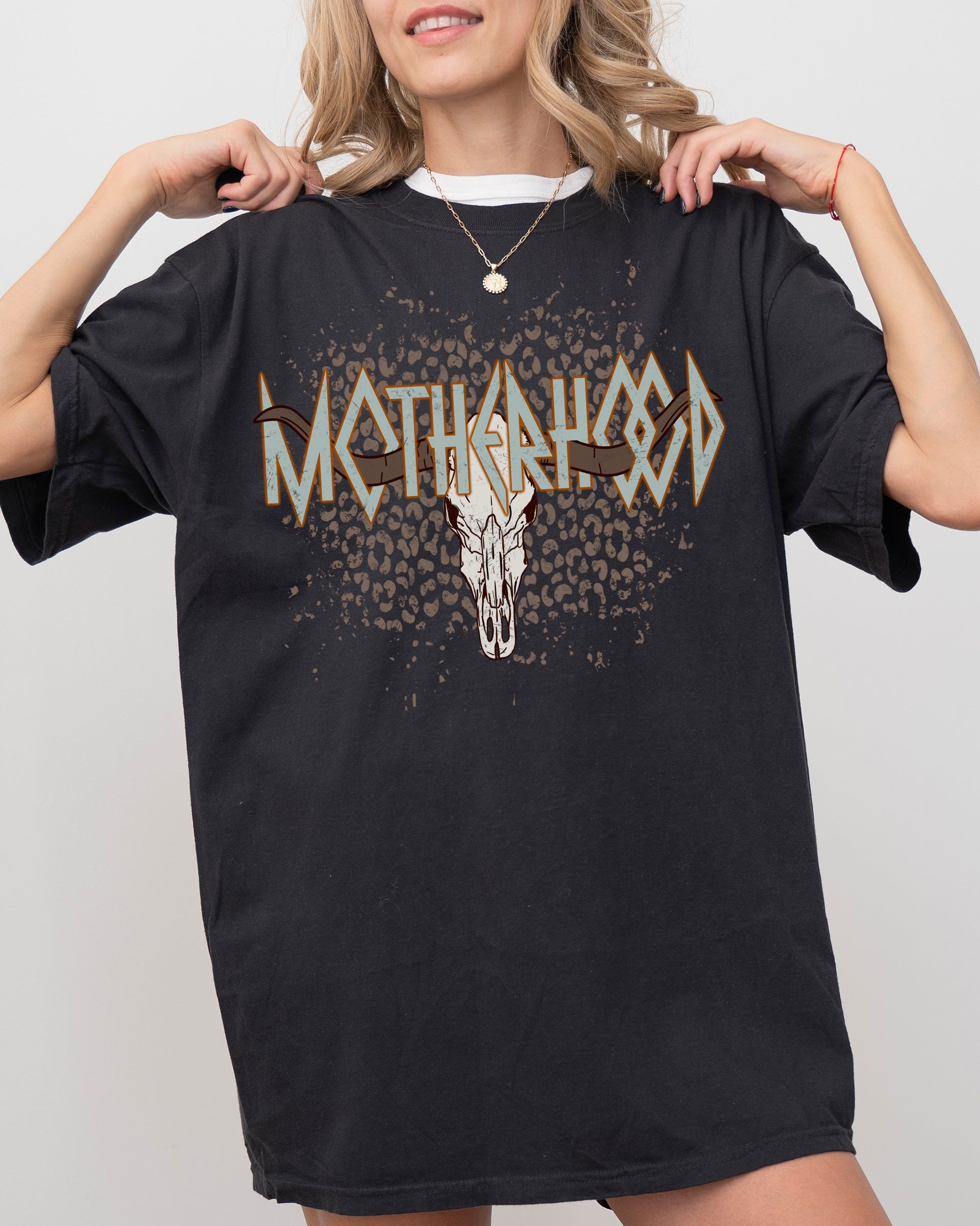 Motherhood Retro Rock Leopard Skull Western Country Bull Vintage Comfort Colors Tee