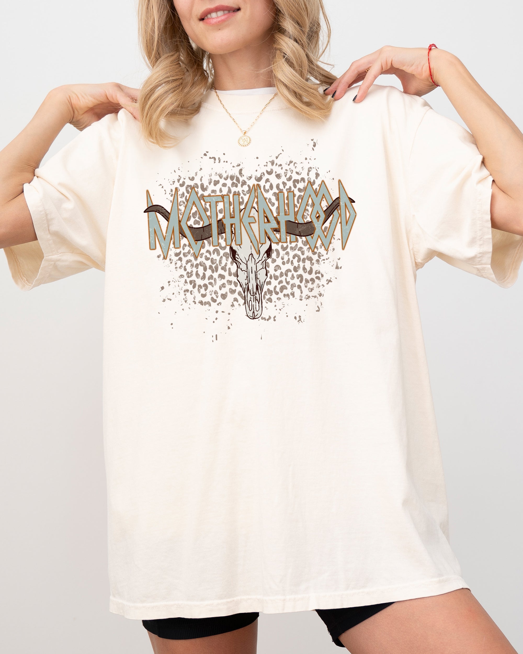 Motherhood Retro Rock Leopard Skull Western Country Bull Vintage Comfort Colors Tee