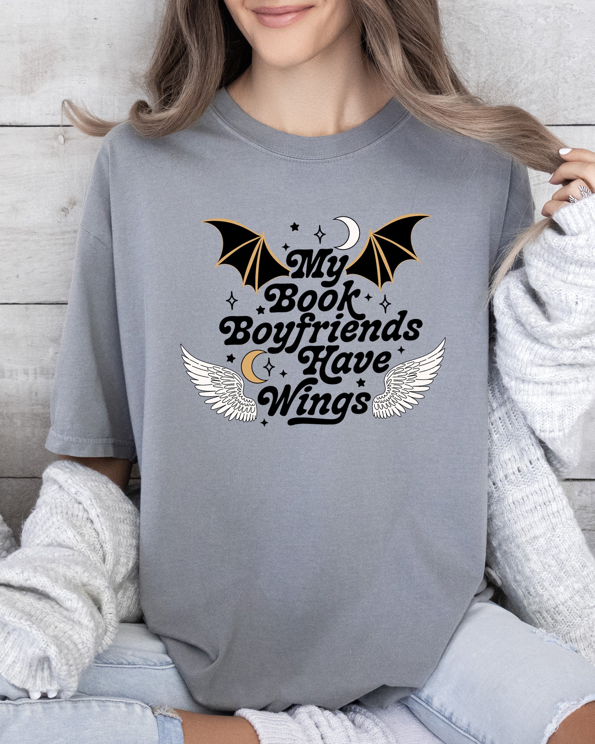My Book Boyfriends Have Wings ACOTAR Bat Boys SJM Velaris Rhysand Azriel Cassian Comfort Colors Tee