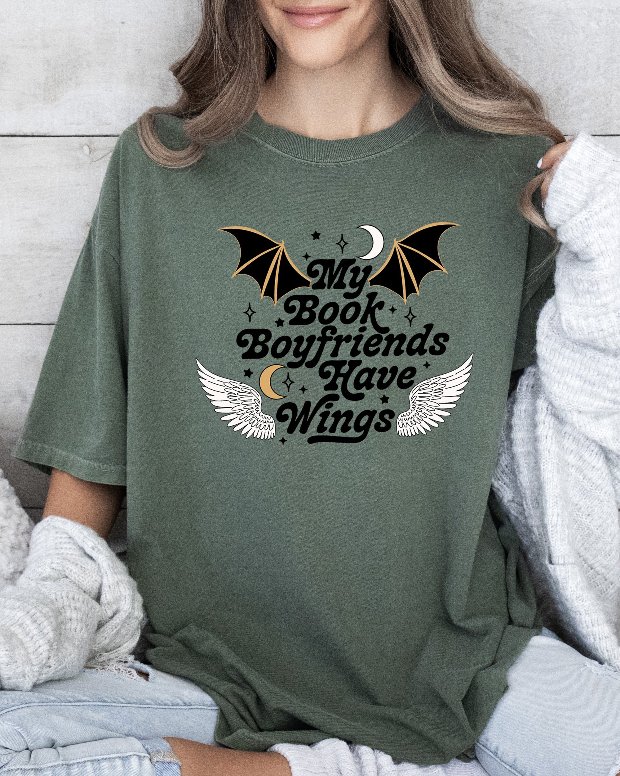My Book Boyfriends Have Wings ACOTAR Bat Boys SJM Velaris Rhysand Azriel Cassian Comfort Colors Tee