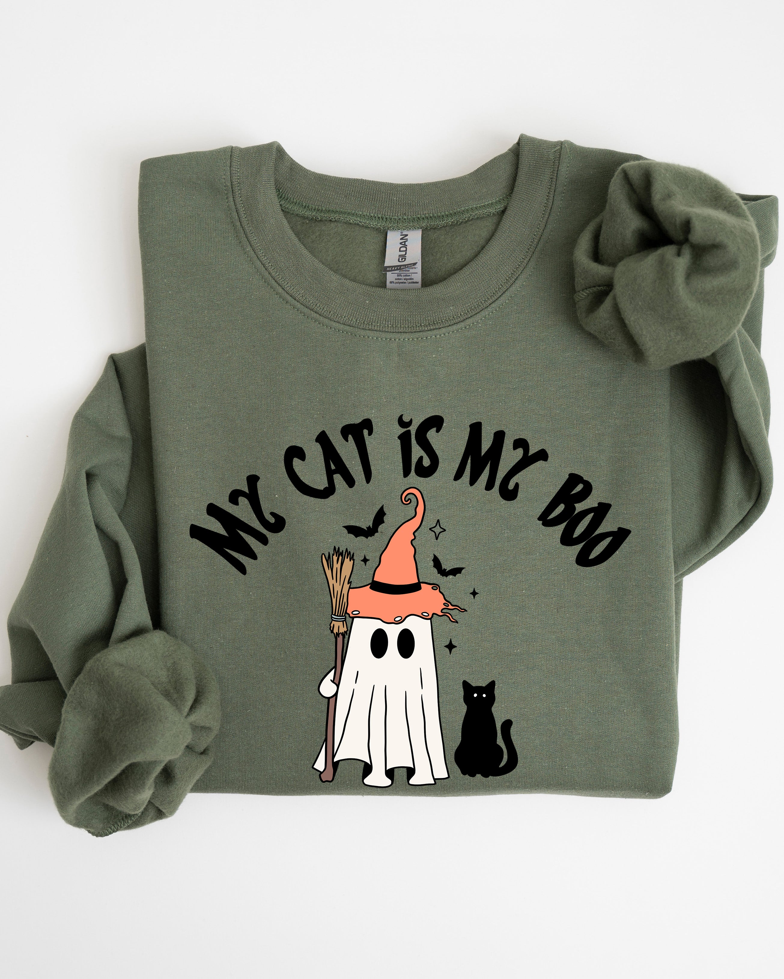 My Cat Is My Boo Halloween Ghost Witch Trick Or Treat Bats Graphic Cozy Sweatshirt