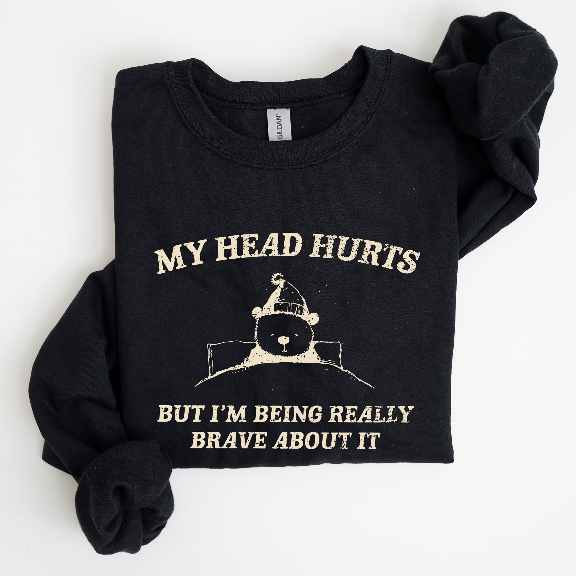 My Head Hurts Bear Sick Meme Aesthetic Funny Graphic Premium Soft Cotton Sweatshirt