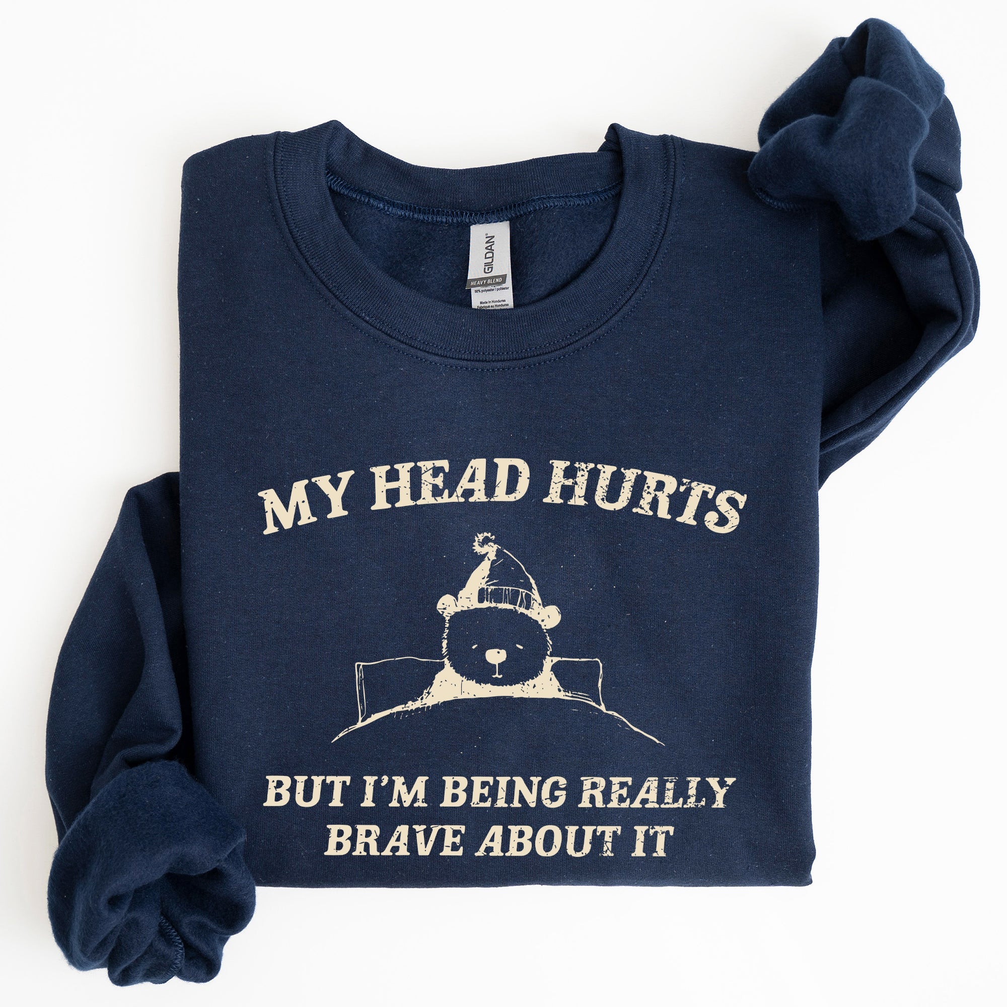 My Head Hurts Bear Sick Meme Aesthetic Funny Graphic Premium Soft Cotton Sweatshirt