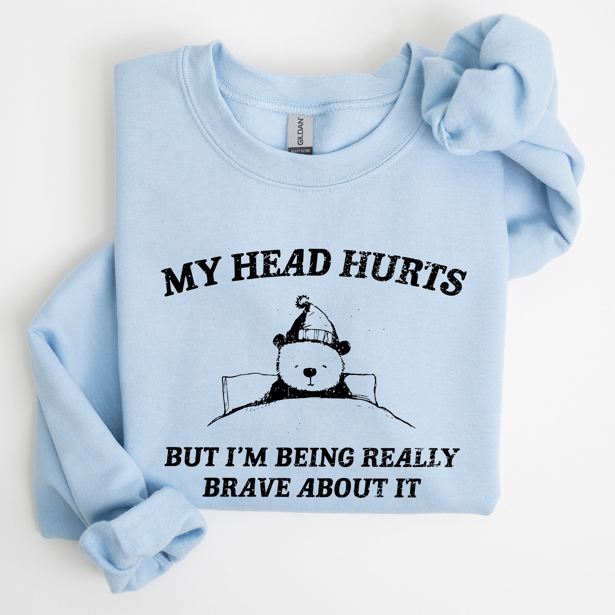 My Head Hurts Bear Sick Meme Aesthetic Funny Graphic Premium Soft Cotton Sweatshirt