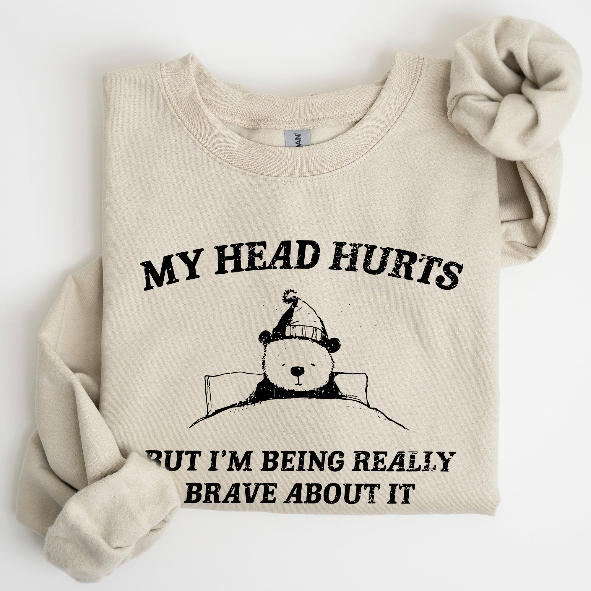 My Head Hurts Bear Sick Meme Aesthetic Funny Graphic Premium Soft Cotton Sweatshirt