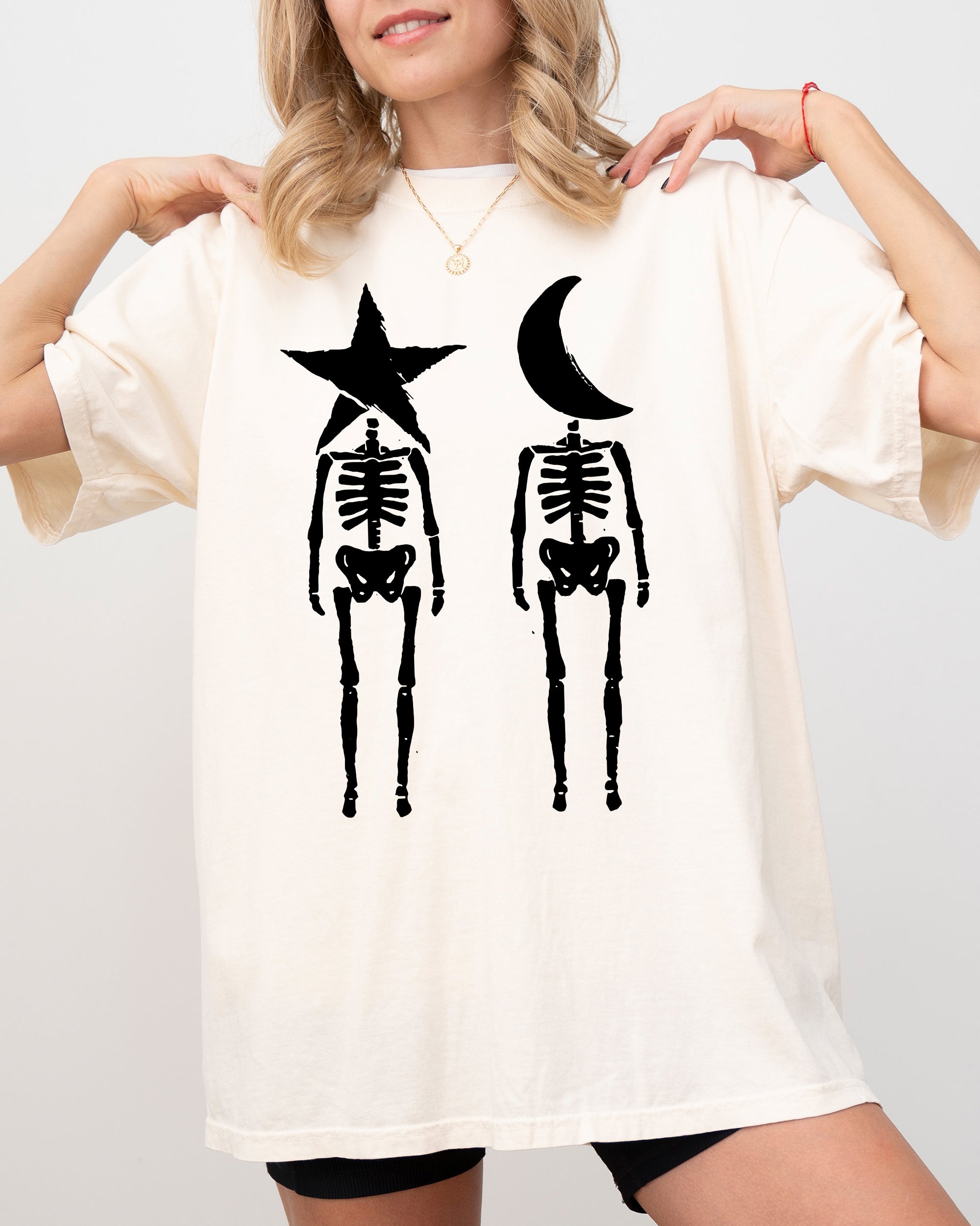 Mystical Couple Stars Moons Skeleton Halloween Spooky Night Sky Comfort Colors Tee