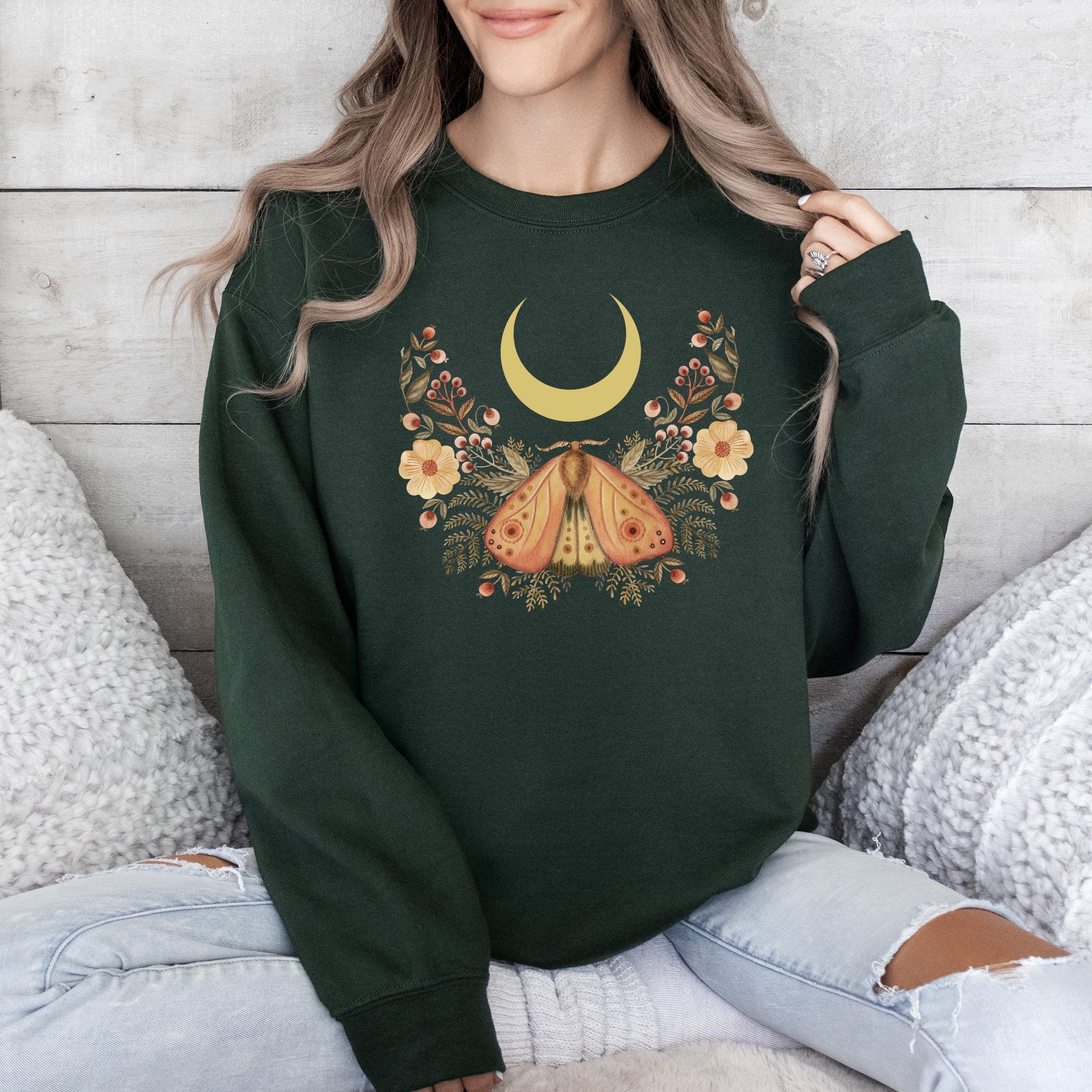Mystical Moth And Moon Enchanted Floral Night Sky Dreamscape Collection Sweatshirt