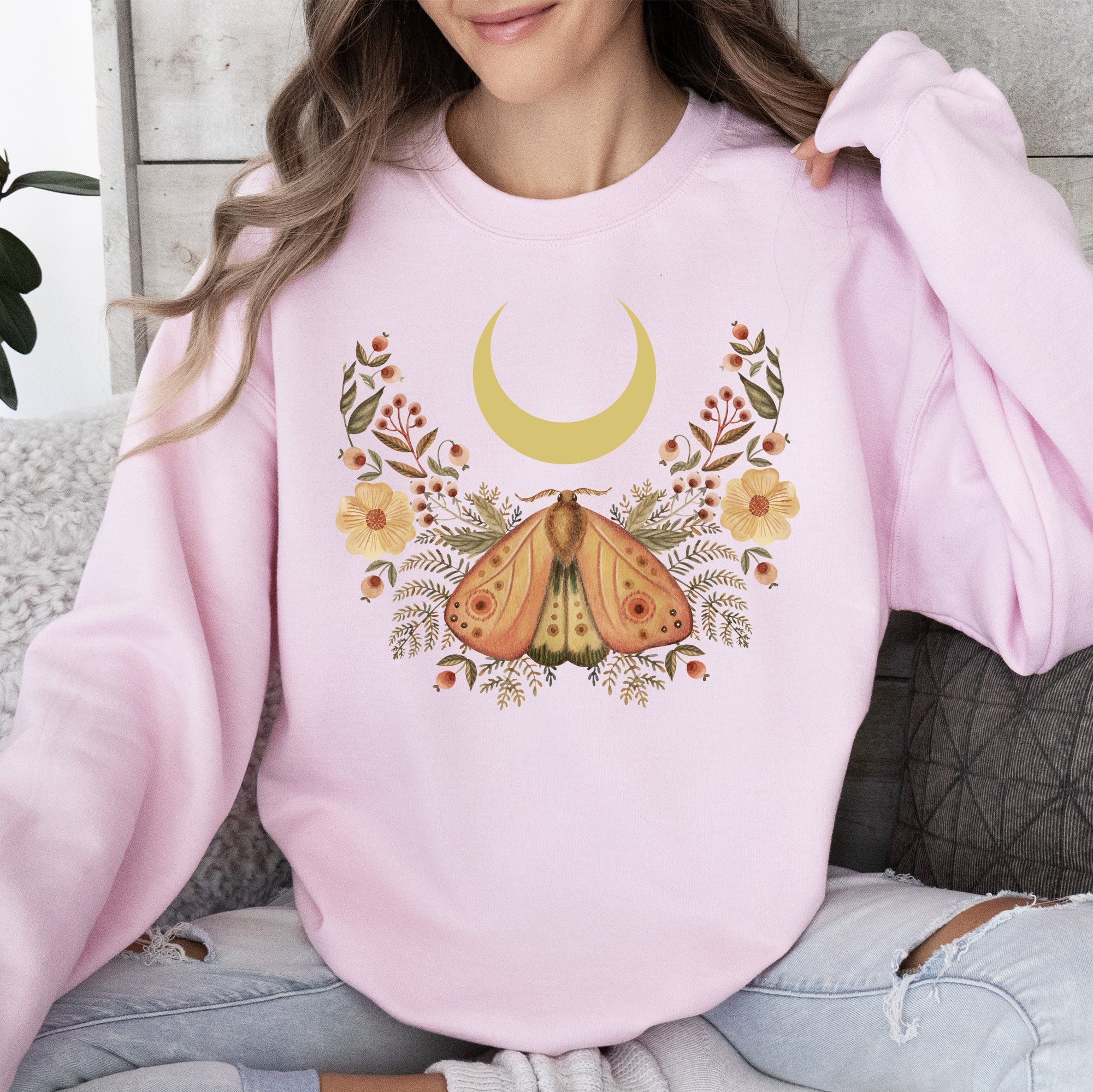 Mystical Moth And Moon Enchanted Floral Night Sky Dreamscape Collection Sweatshirt