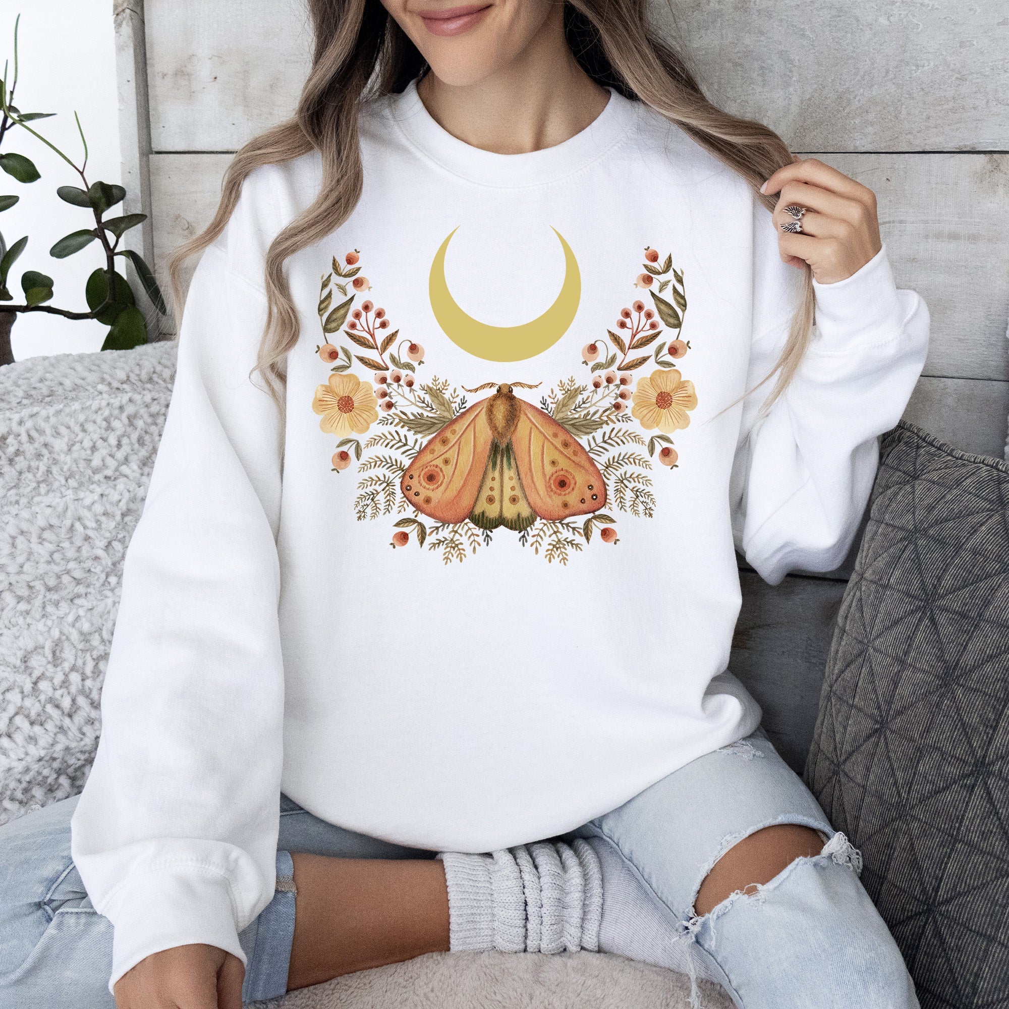 Mystical Moth And Moon Enchanted Floral Night Sky Dreamscape Collection Sweatshirt
