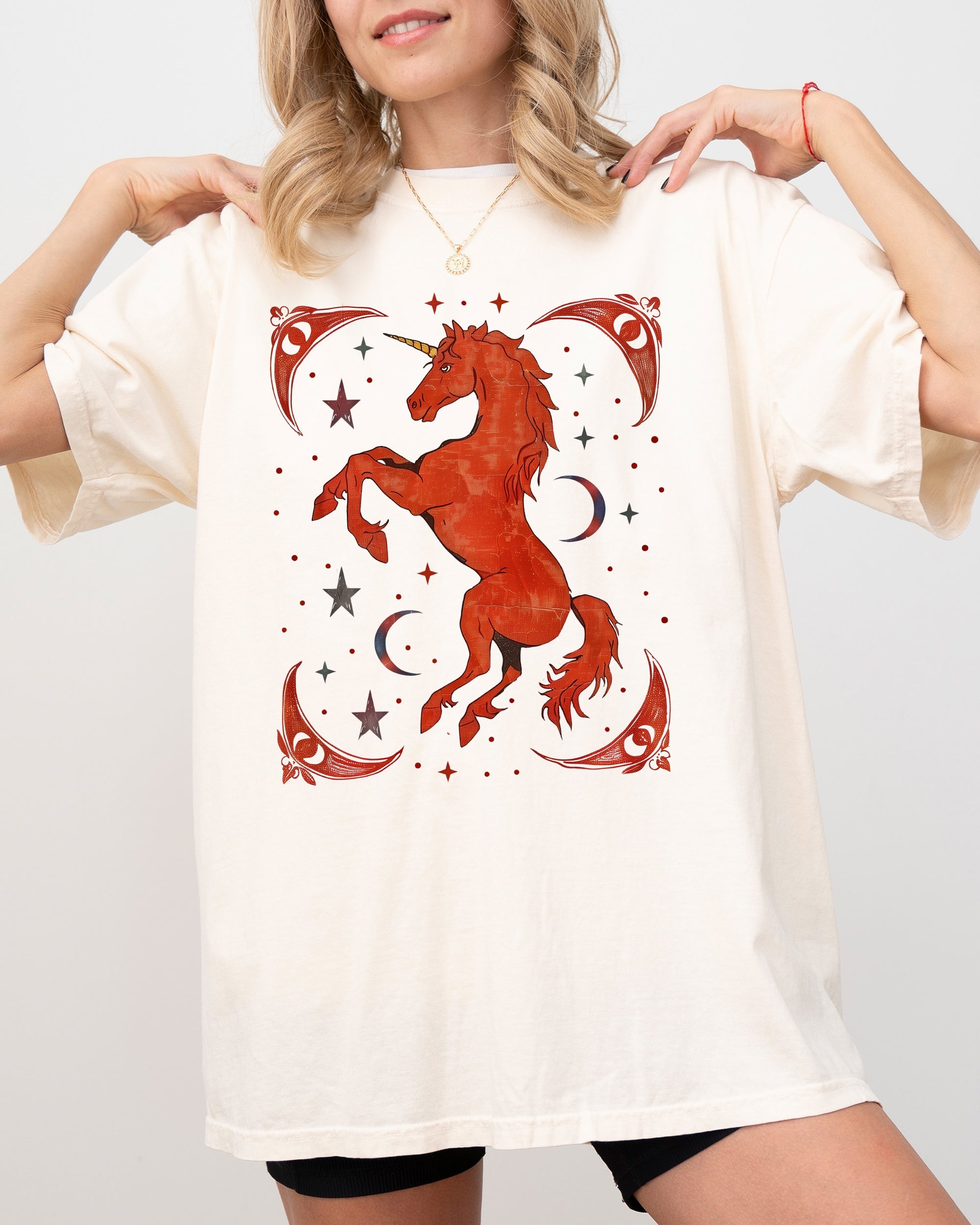 Mystical Unicorn Celestial Magical Stars Moon Dreamscape Aura Night Sky Comfort Colors Tee