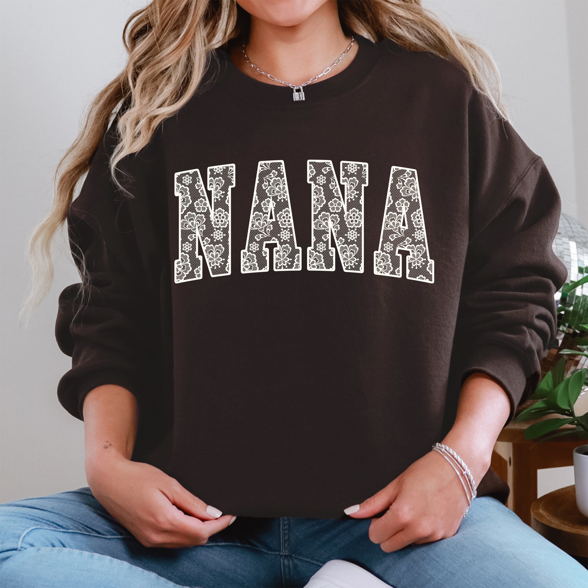 Nana Faux Lace Coquette Varsity Mother's Day Elegant Vintage Cozy Edition Sweatshirt