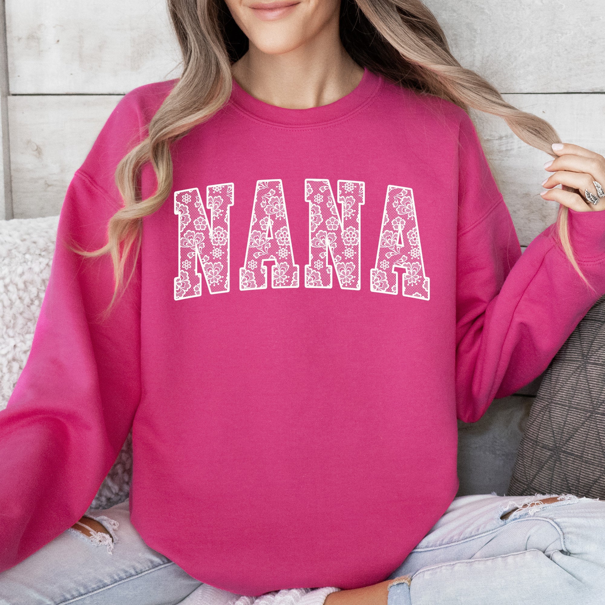 Nana Faux Lace Coquette Varsity Mother's Day Elegant Vintage Cozy Edition Sweatshirt