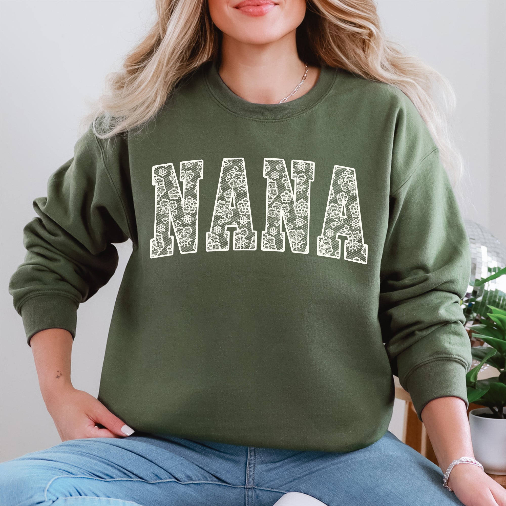 Nana Faux Lace Coquette Varsity Mother's Day Elegant Vintage Cozy Edition Sweatshirt