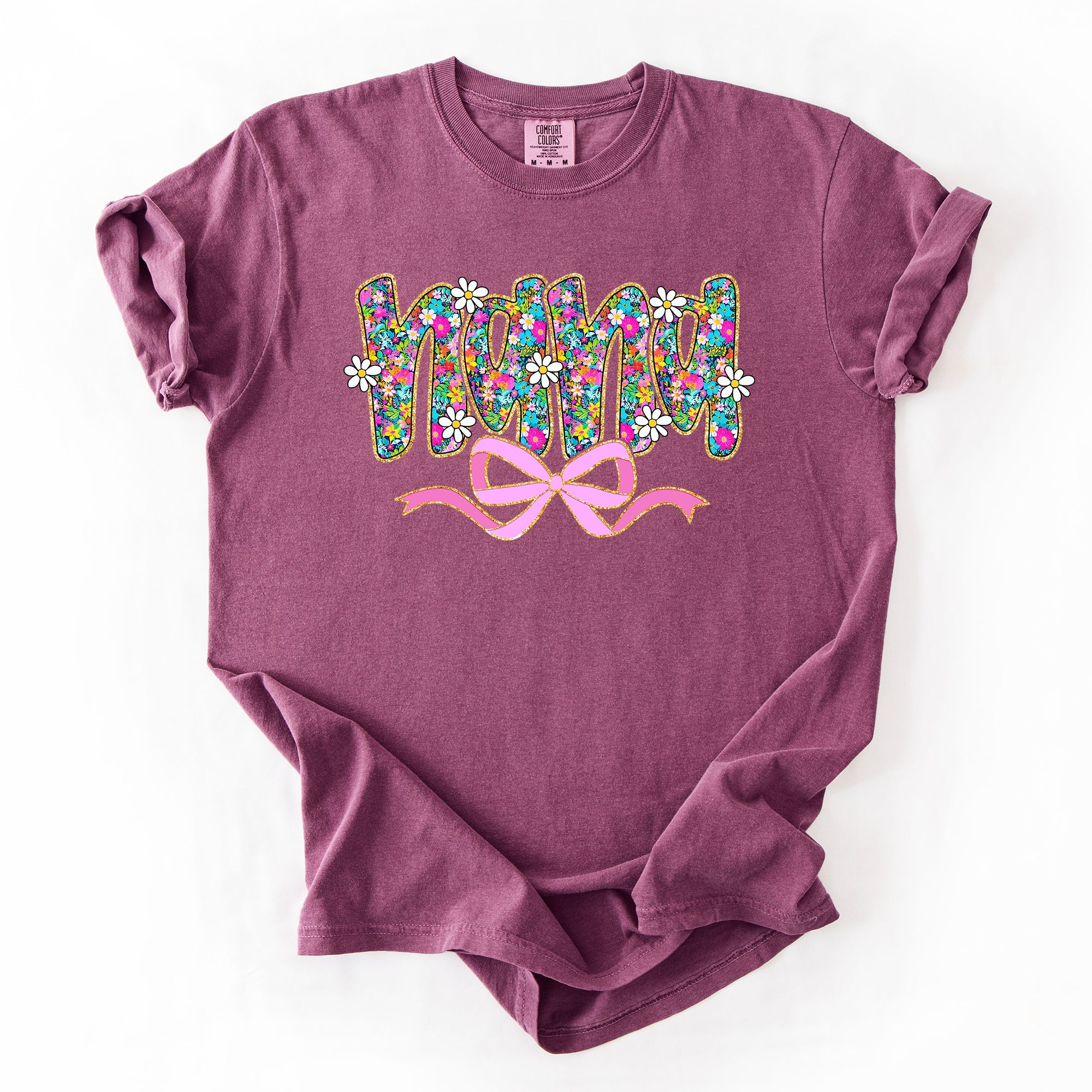 Nana Mother's Day Floral Ribbon Bow Pastel Blooms Garden Cheer Comfort Colors Tee