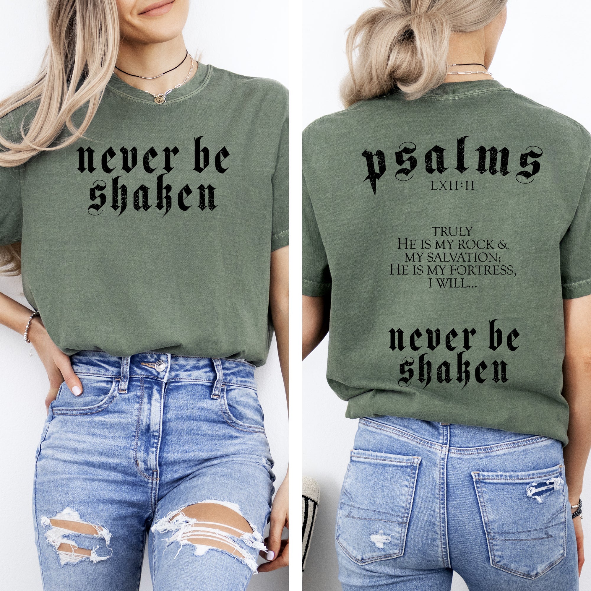 Never Be Shaken Psalms Faith Gospel Christian Bible Front And Back Comfort Colors Tee