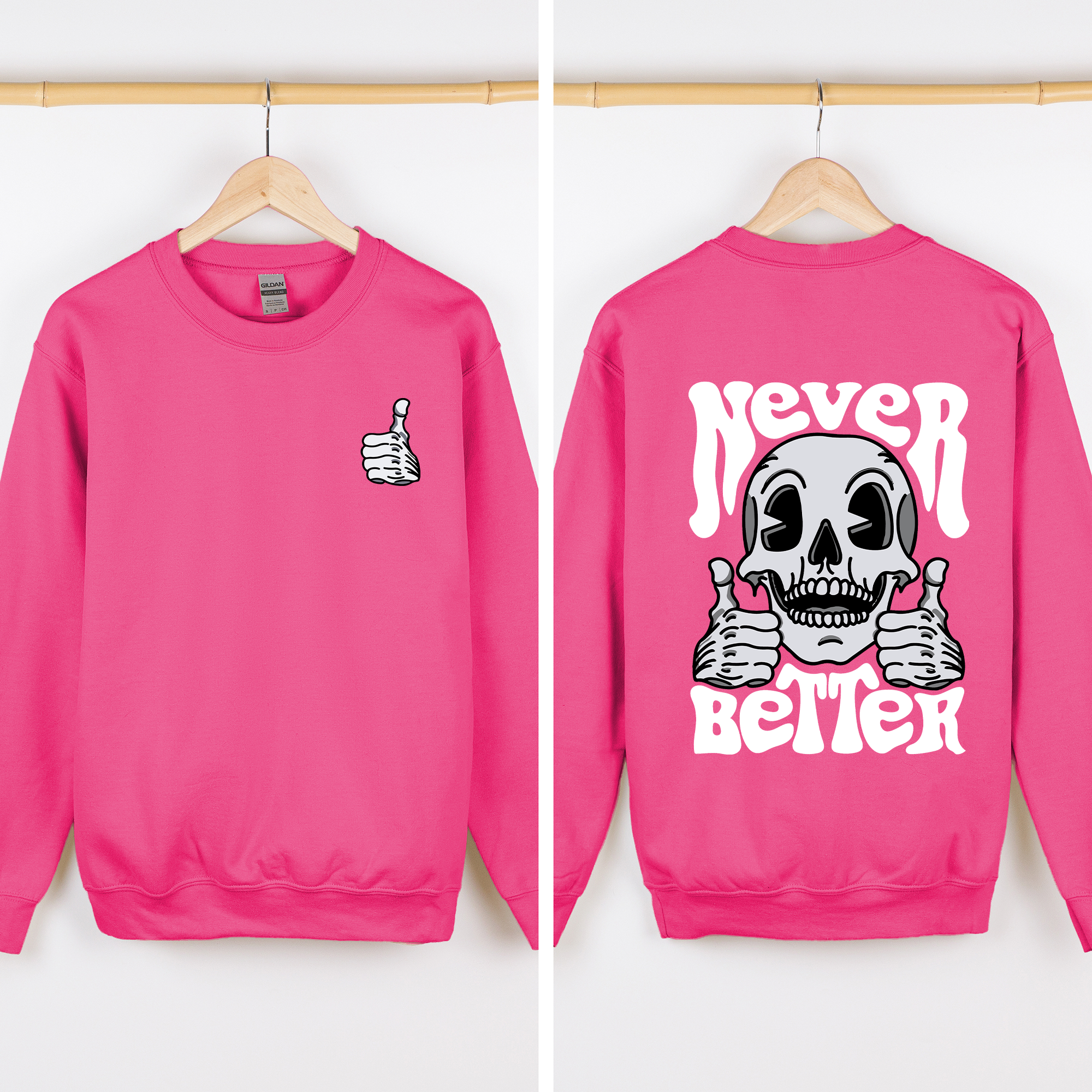 Never Better Skeleton Thumbs Up Vibe Mood Halloween Night Edition Graphic Design Sweatshirt