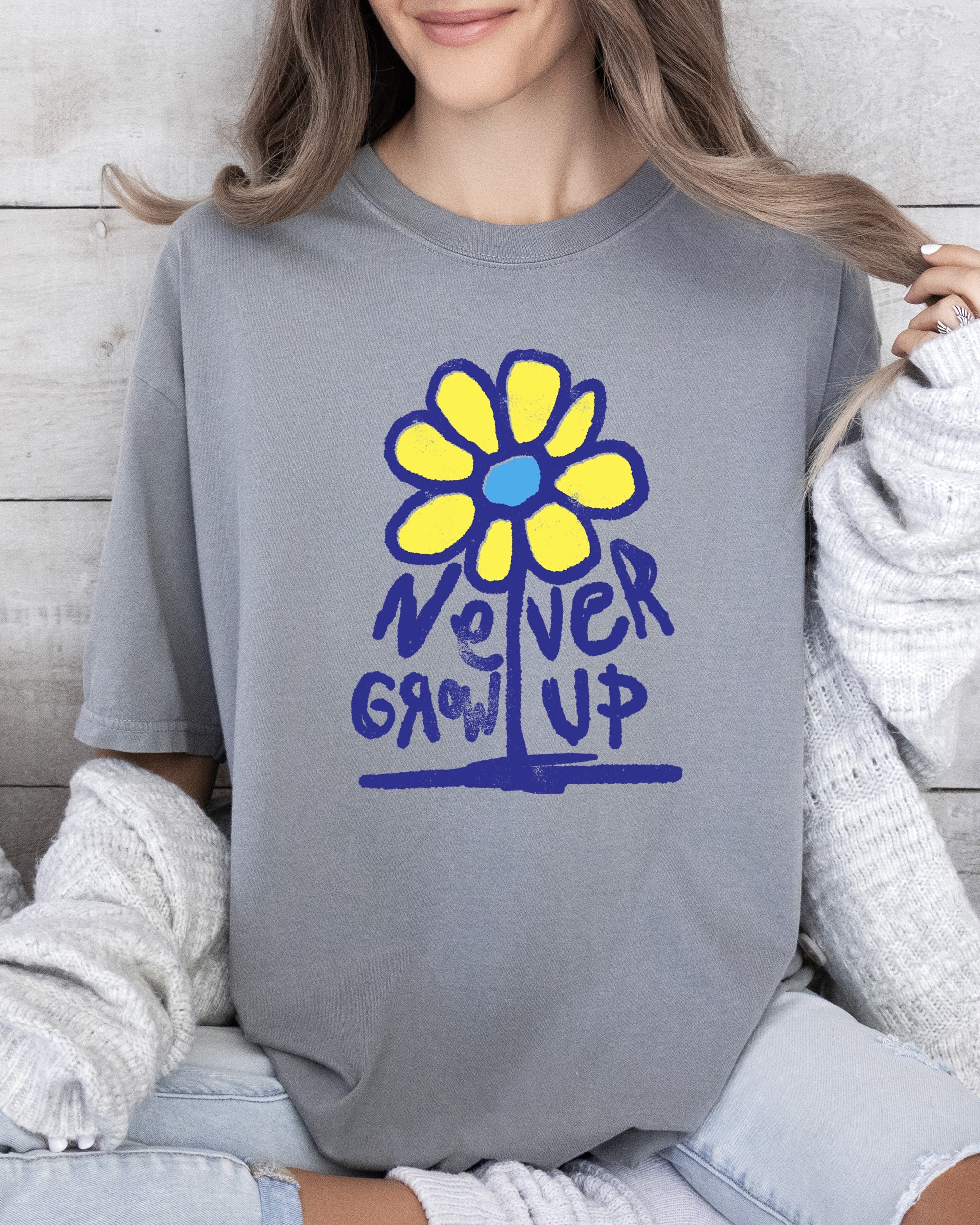 Never Grow Up Flower Positivity Retro Vintage Classic Style Collection Comfort Colors Tee