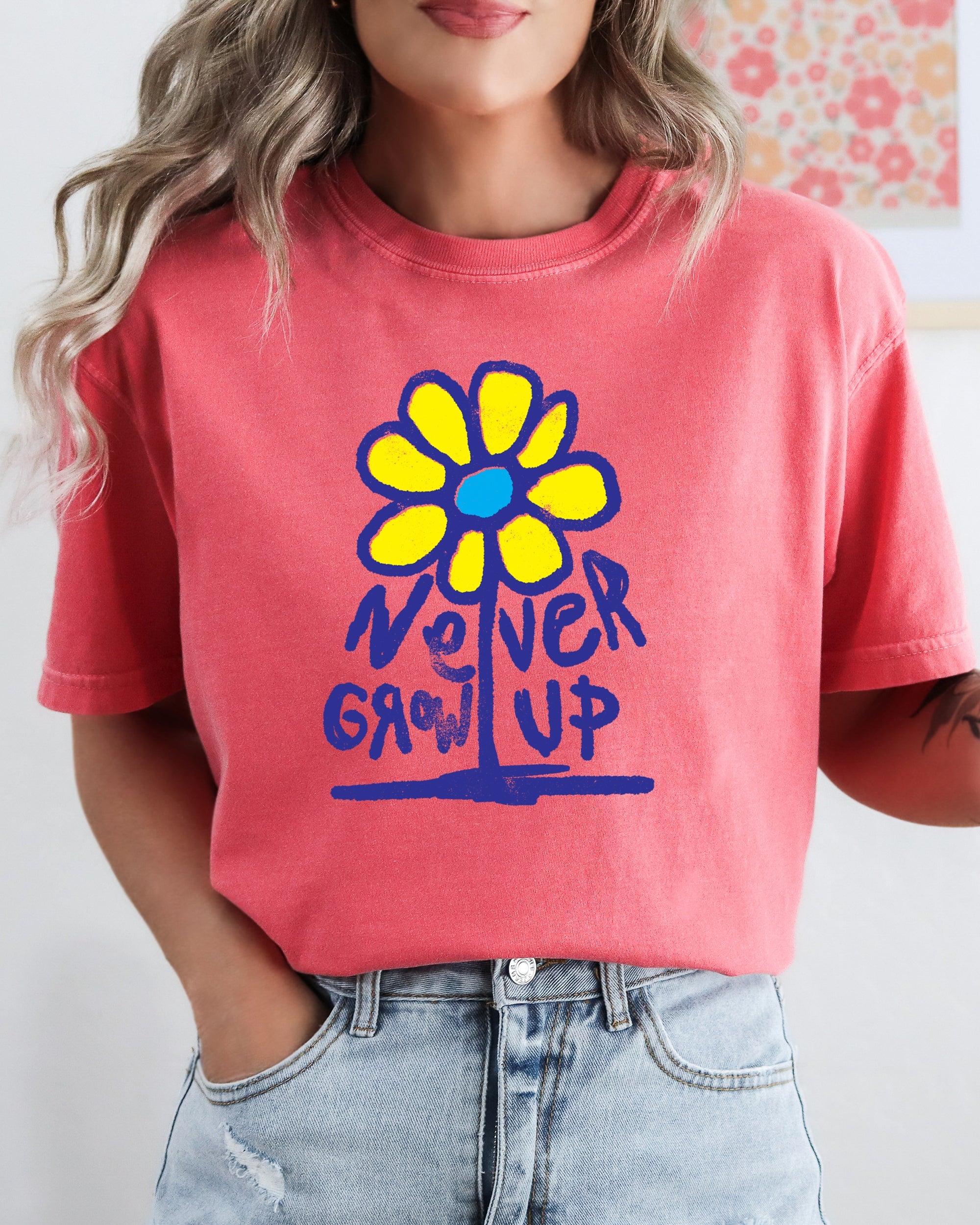 Never Grow Up Flower Positivity Retro Vintage Classic Style Collection Comfort Colors Tee