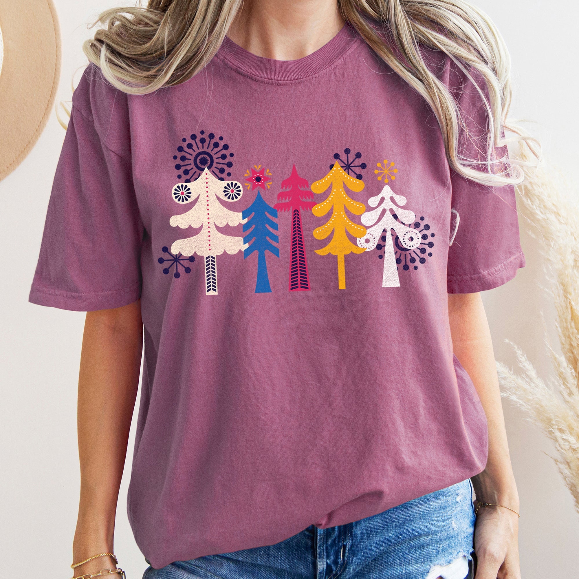 Noel Folk Art Christmas Snowflakes Nordic Winter Decor Inspired Vintage Style Warmth Comfort Colors Tee