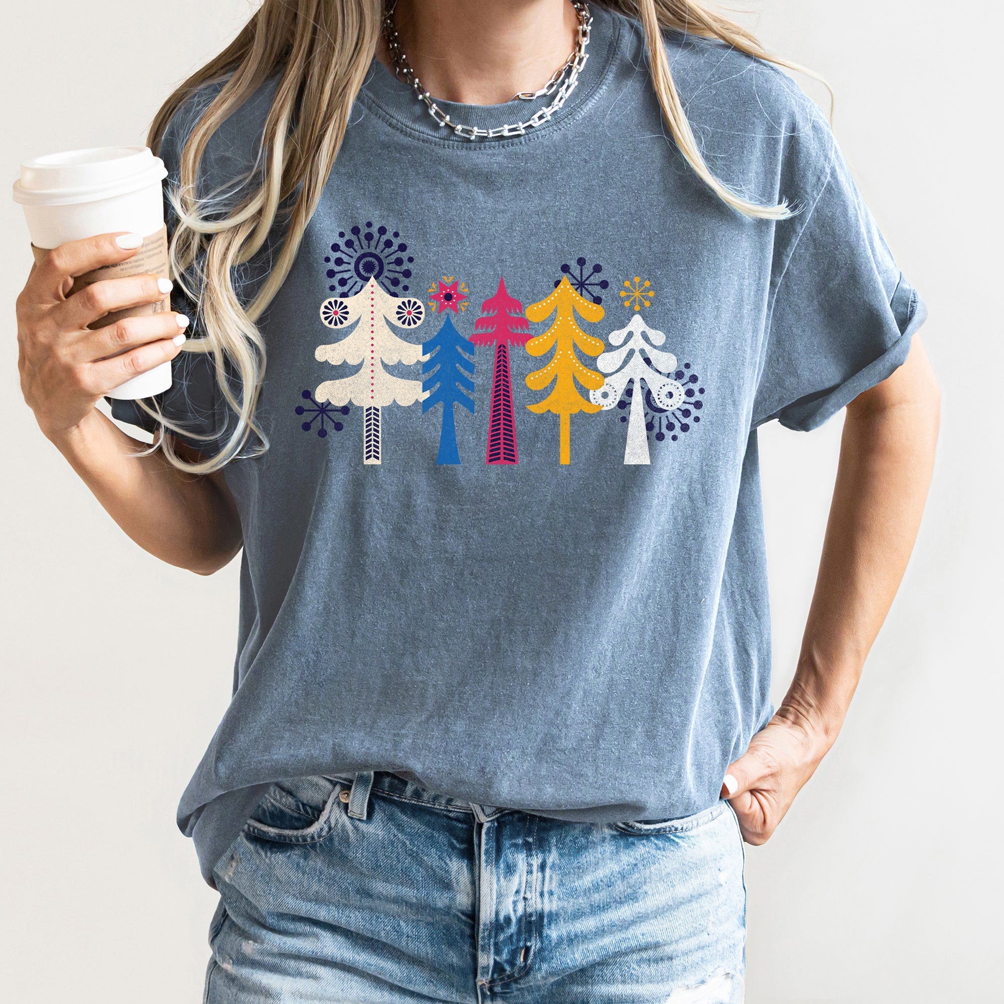 Noel Folk Art Christmas Snowflakes Nordic Winter Decor Inspired Vintage Style Warmth Comfort Colors Tee