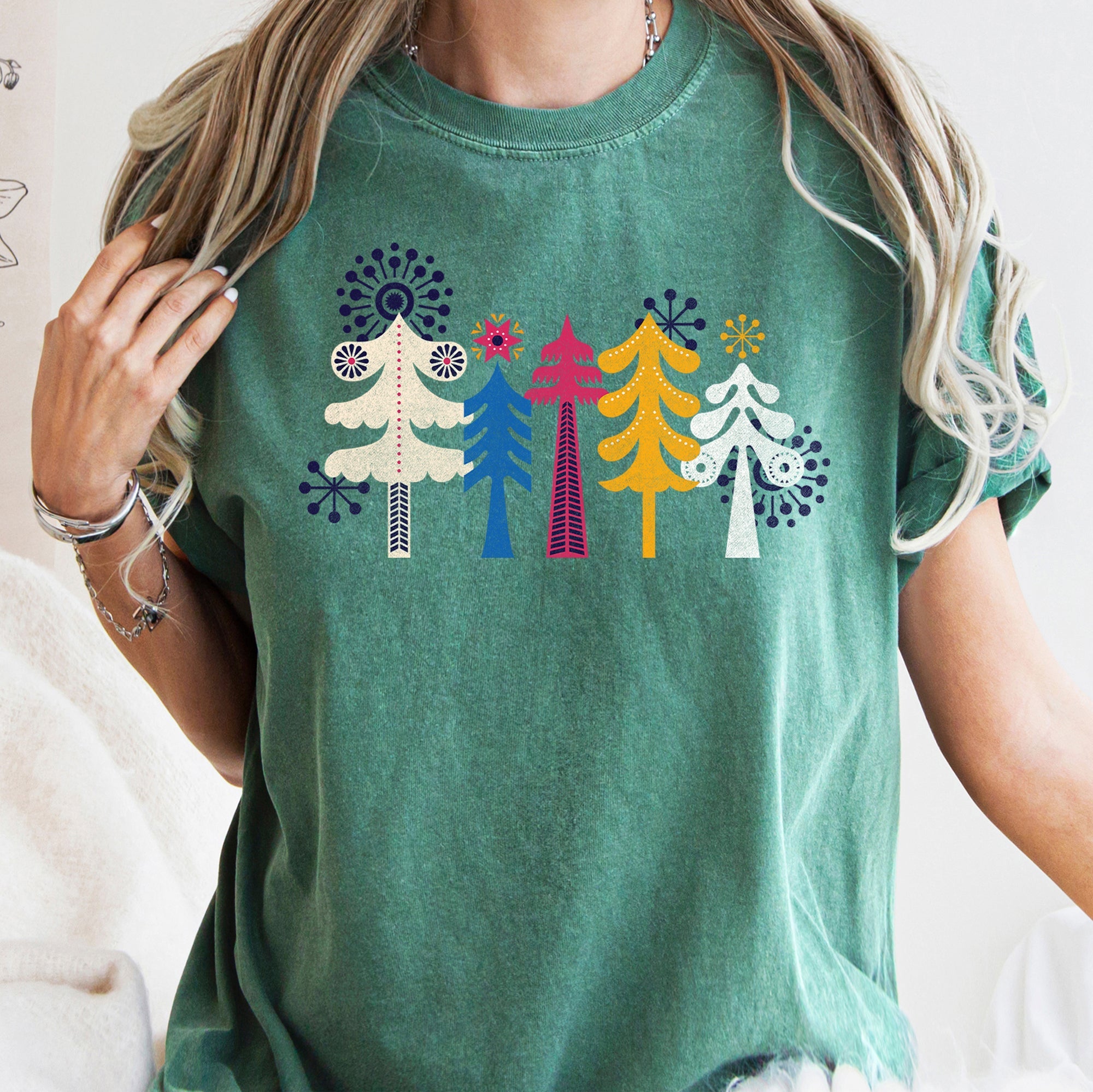 Noel Folk Art Christmas Snowflakes Nordic Winter Decor Inspired Vintage Style Warmth Comfort Colors Tee