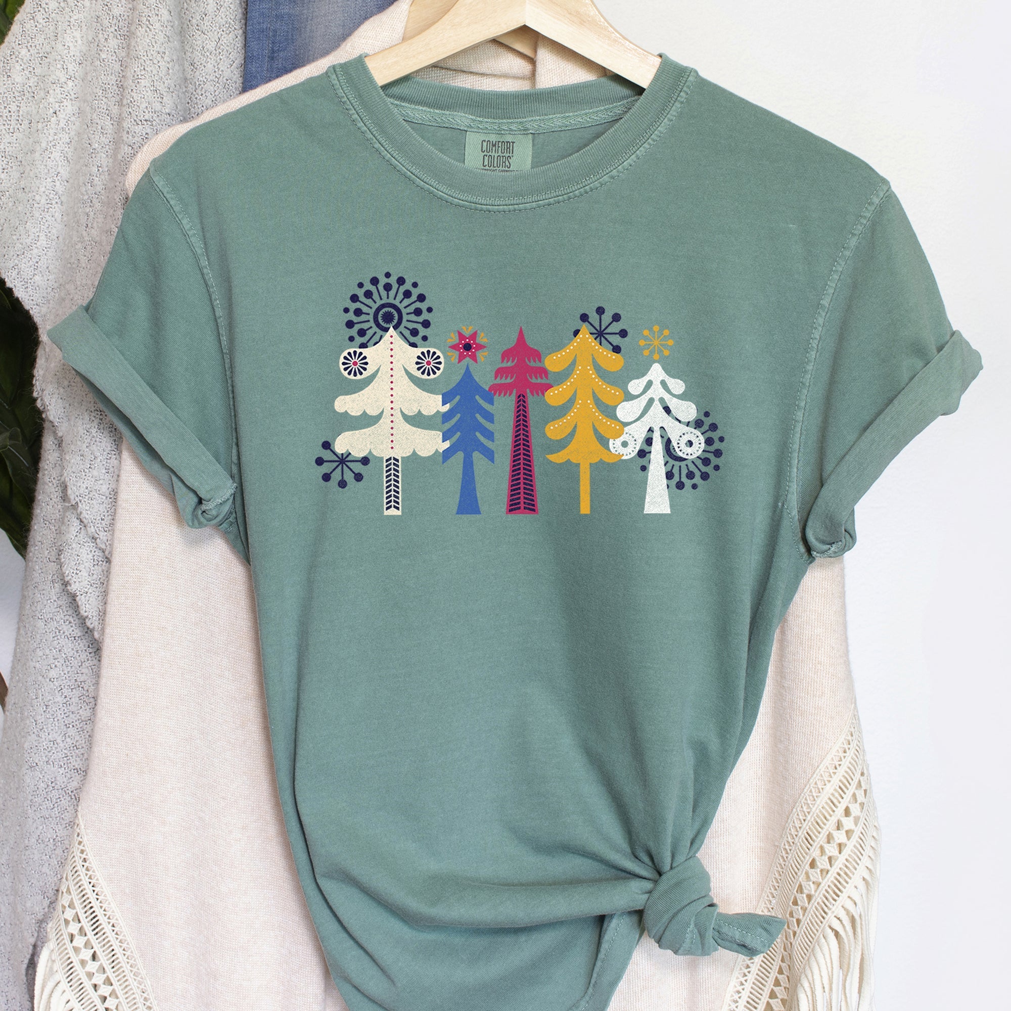 Noel Folk Art Christmas Snowflakes Nordic Winter Decor Inspired Vintage Style Warmth Comfort Colors Tee