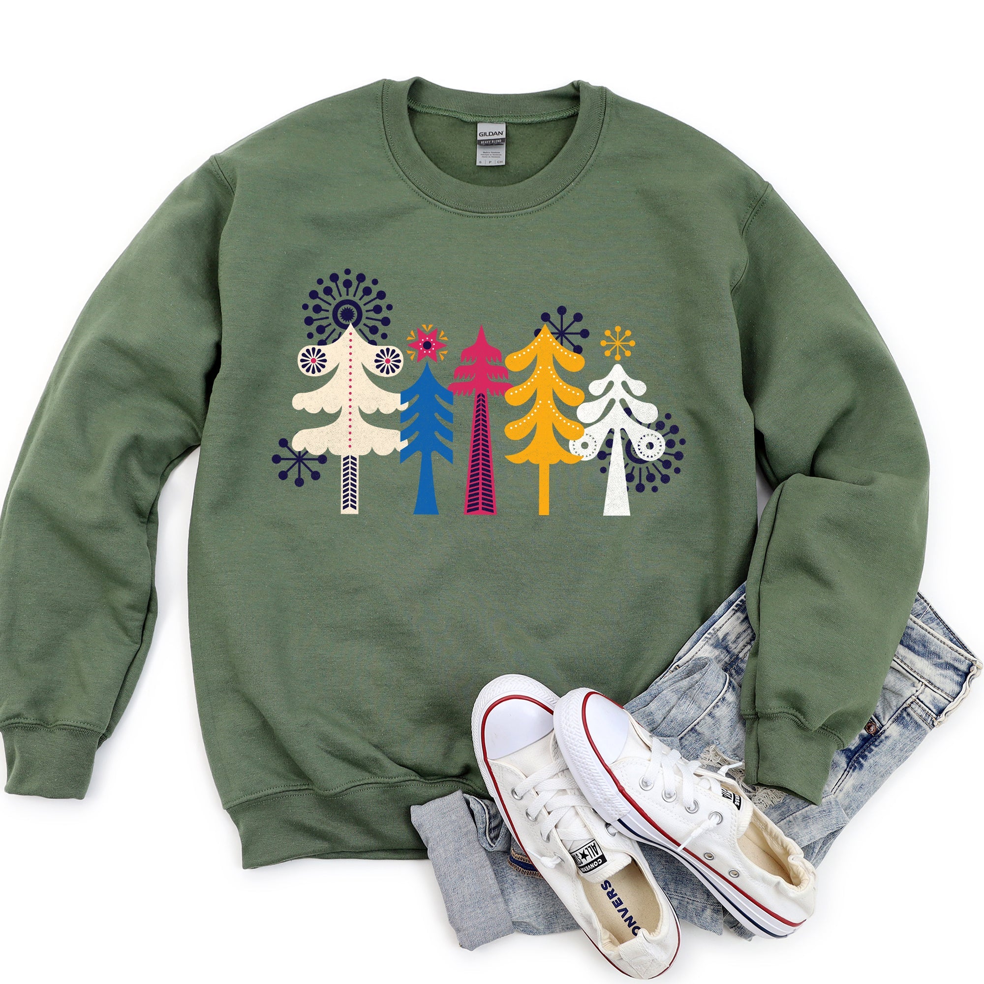 Noel Folk Art Christmas Ornament Moonlit Village Winter Night Scenic Design Inspiring Warmth and Joy Sweatshirt