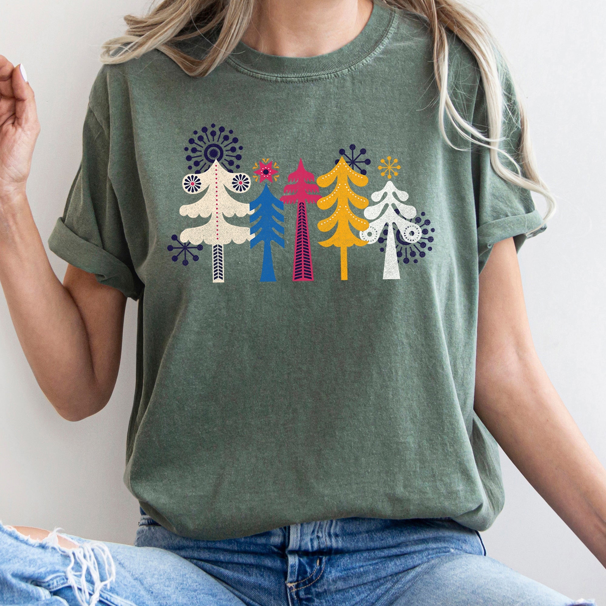 Noel Folk Art Christmas Snowflakes Nordic Winter Decor Inspired Vintage Style Warmth Comfort Colors Tee