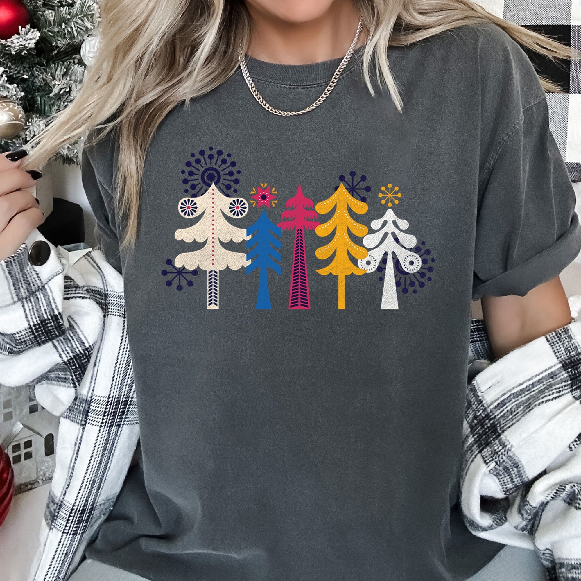 Noel Folk Art Christmas Snowflakes Nordic Winter Decor Inspired Vintage Style Warmth Comfort Colors Tee