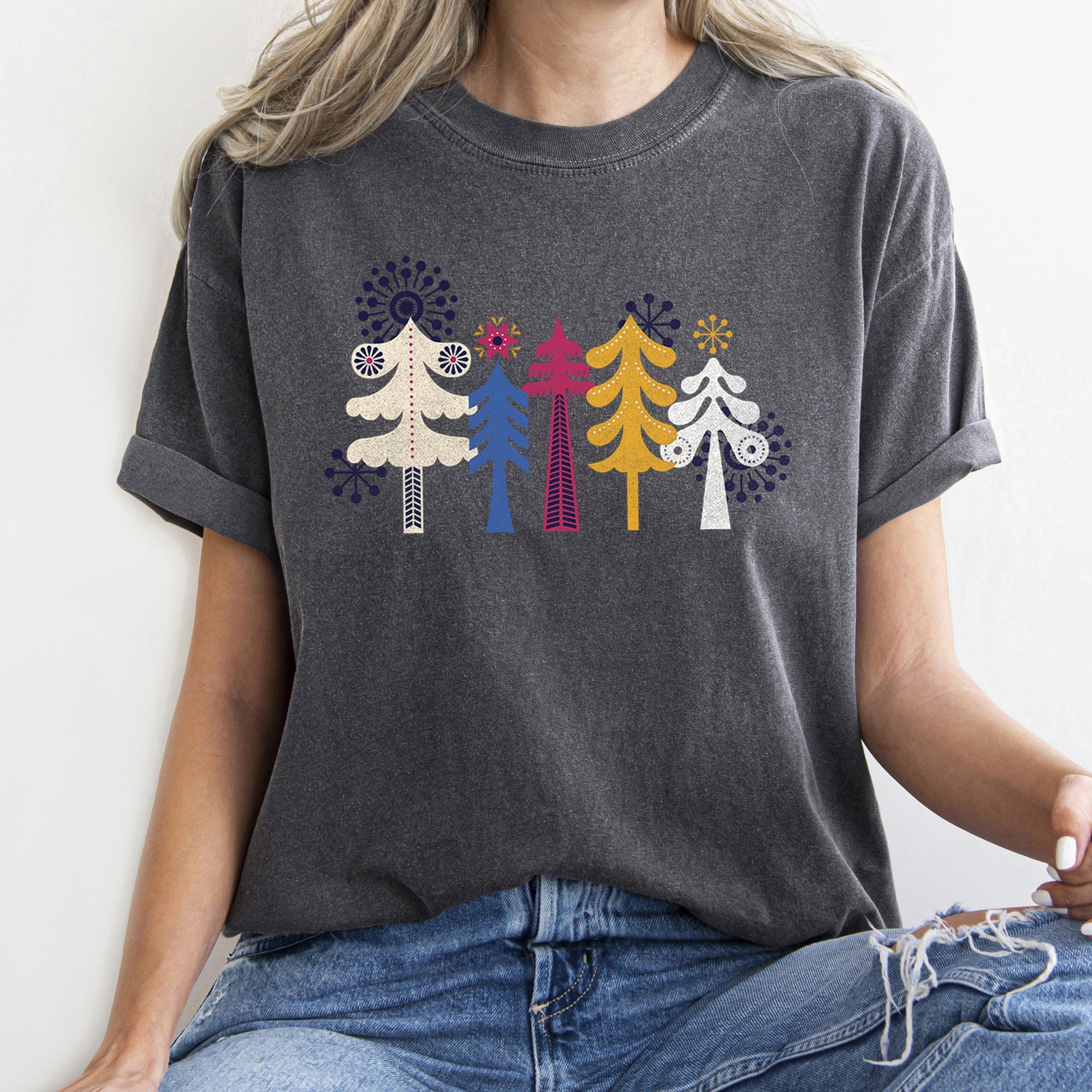 Noel Folk Art Christmas Snowflakes Nordic Winter Decor Inspired Vintage Style Warmth Comfort Colors Tee