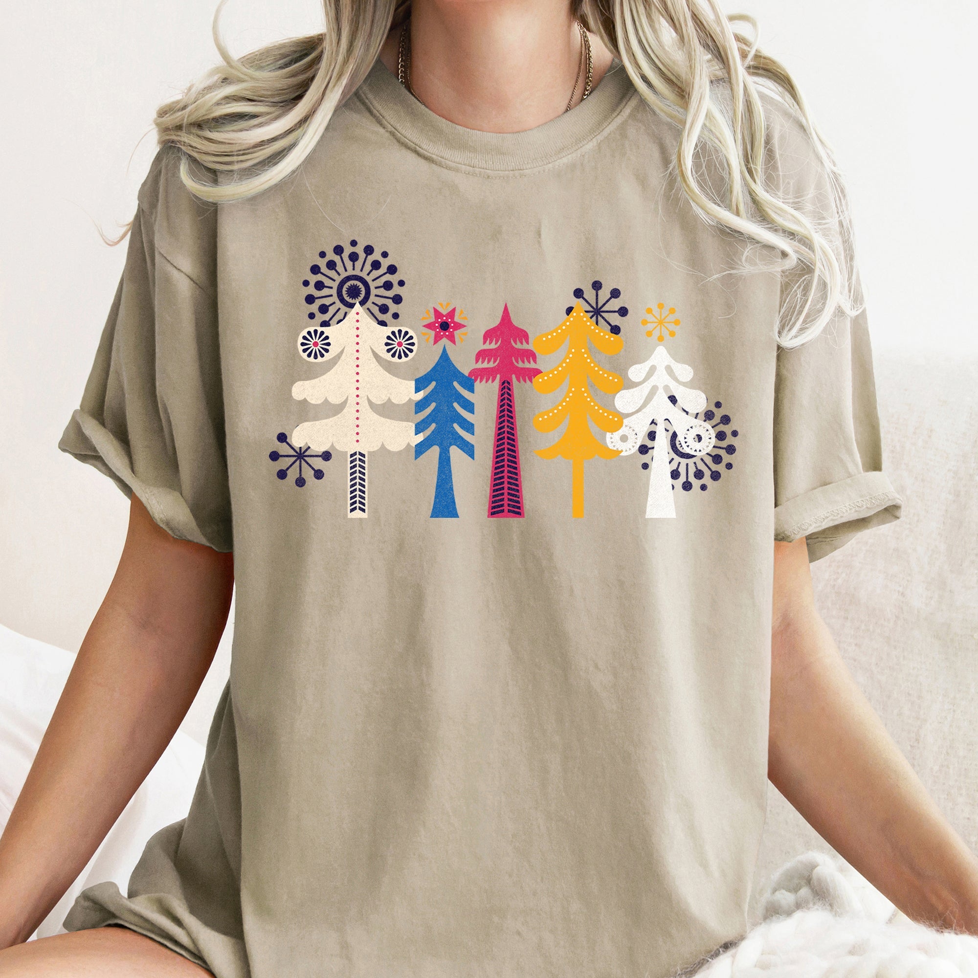 Noel Folk Art Christmas Snowflakes Nordic Winter Decor Inspired Vintage Style Warmth Comfort Colors Tee
