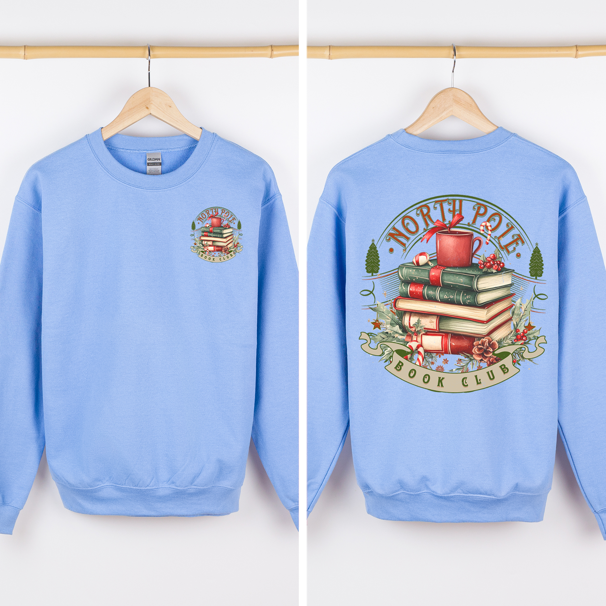 North Pole Book Club Christmas Santa BookTok Reading Library Retro Front Back Sweatshirt