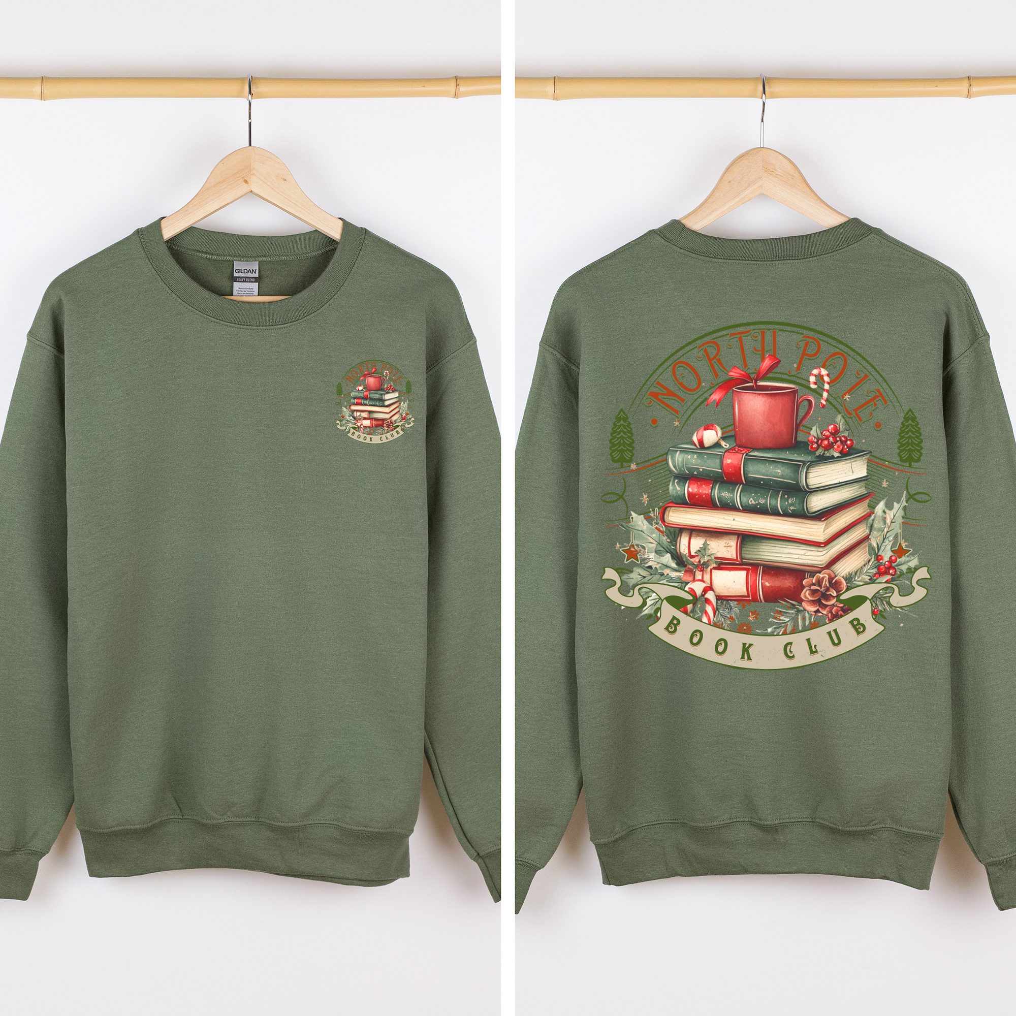 North Pole Book Club Christmas Santa BookTok Reading Library Retro Front Back Sweatshirt