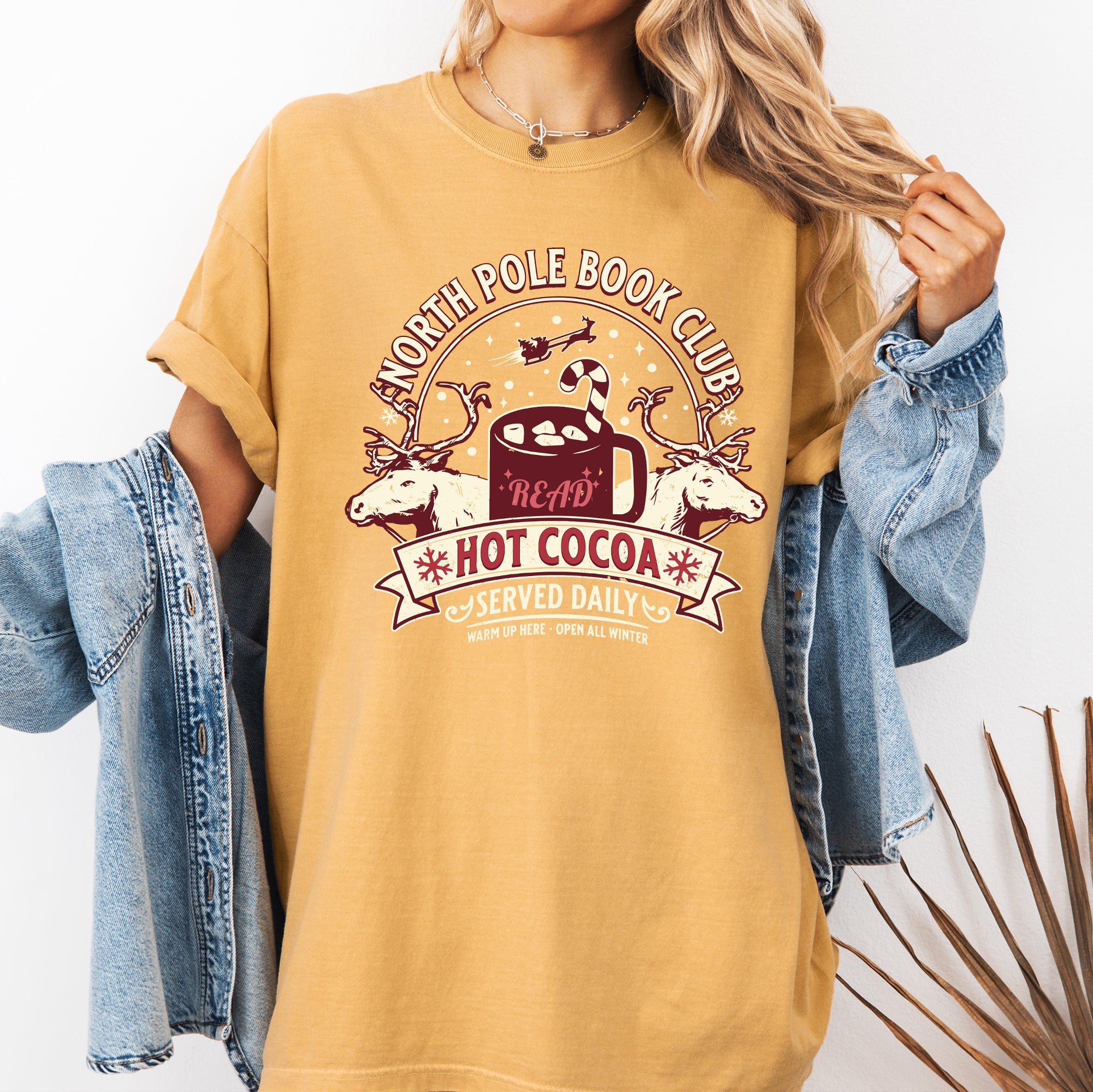 North Pole Book Club Reading Christmas Santa Reindeer Winter Xmas Comfort Colors Tee