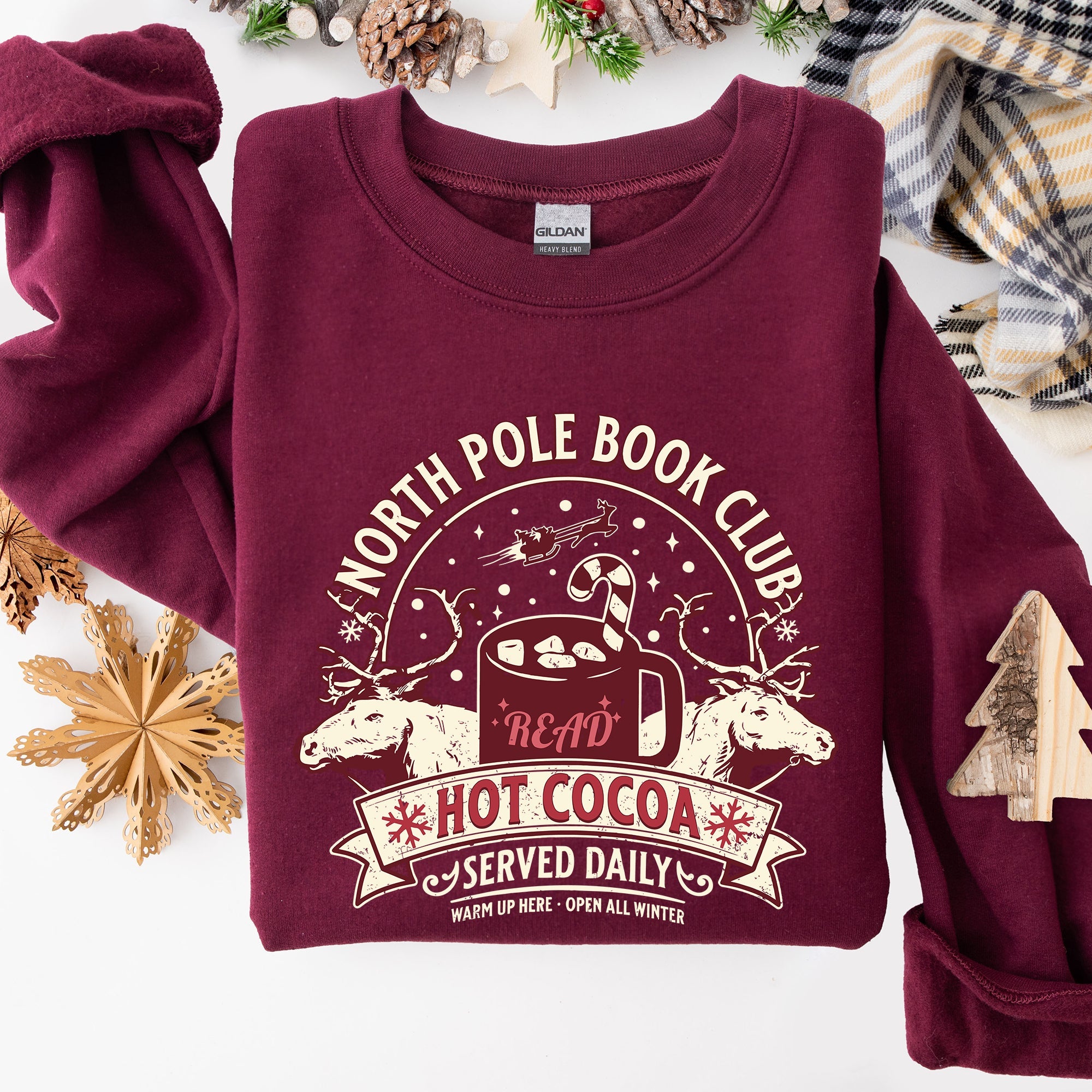 North Pole Book Club Reading Christmas Santa Reindeer Winter Xmas Holiday Sweatshirt