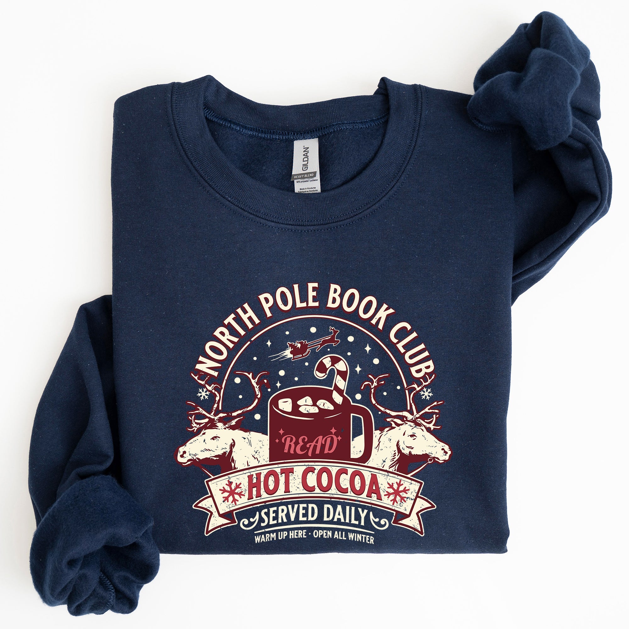 North Pole Book Club Reading Christmas Santa Reindeer Winter Xmas Holiday Sweatshirt
